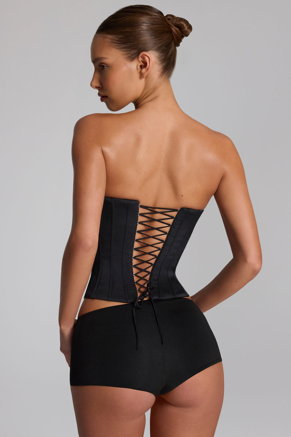 Lace-Up Corset Top in Black