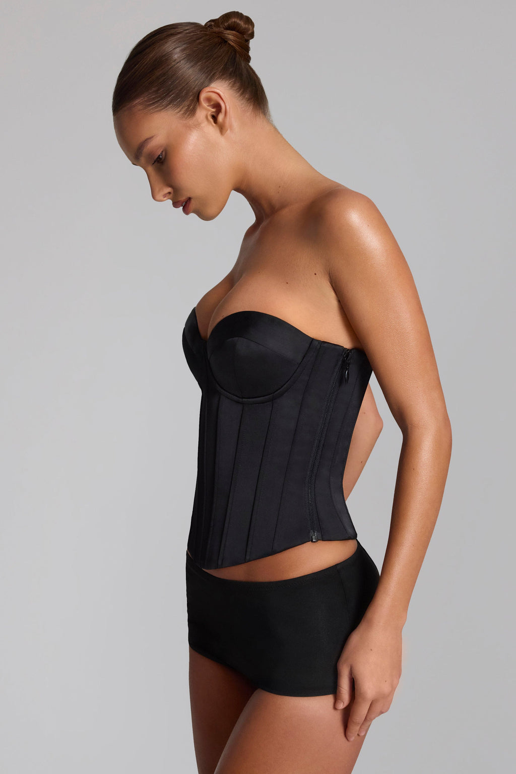 Lace-Up Corset Top in Black