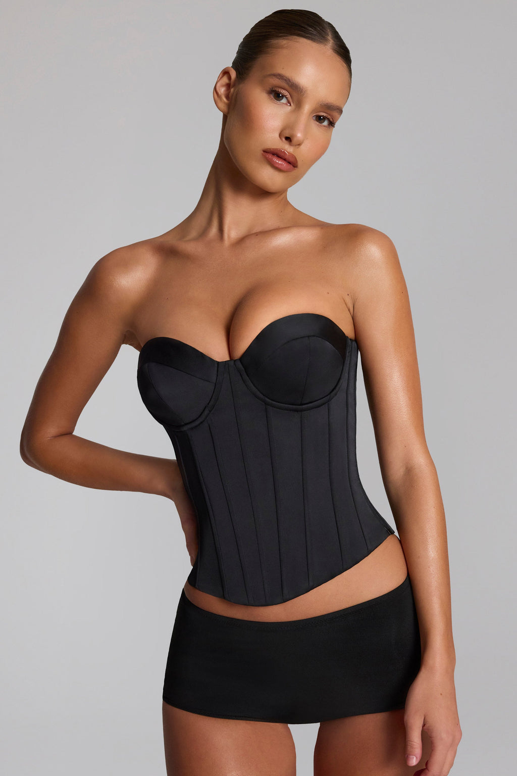 Lace-Up Corset Top in Black