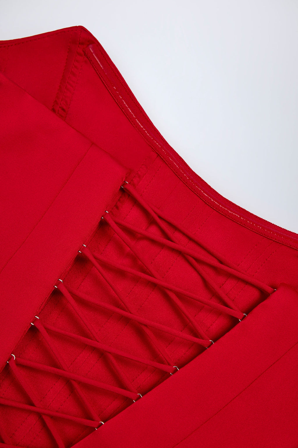 Curved Lace-Up Corset Top in Fire Red