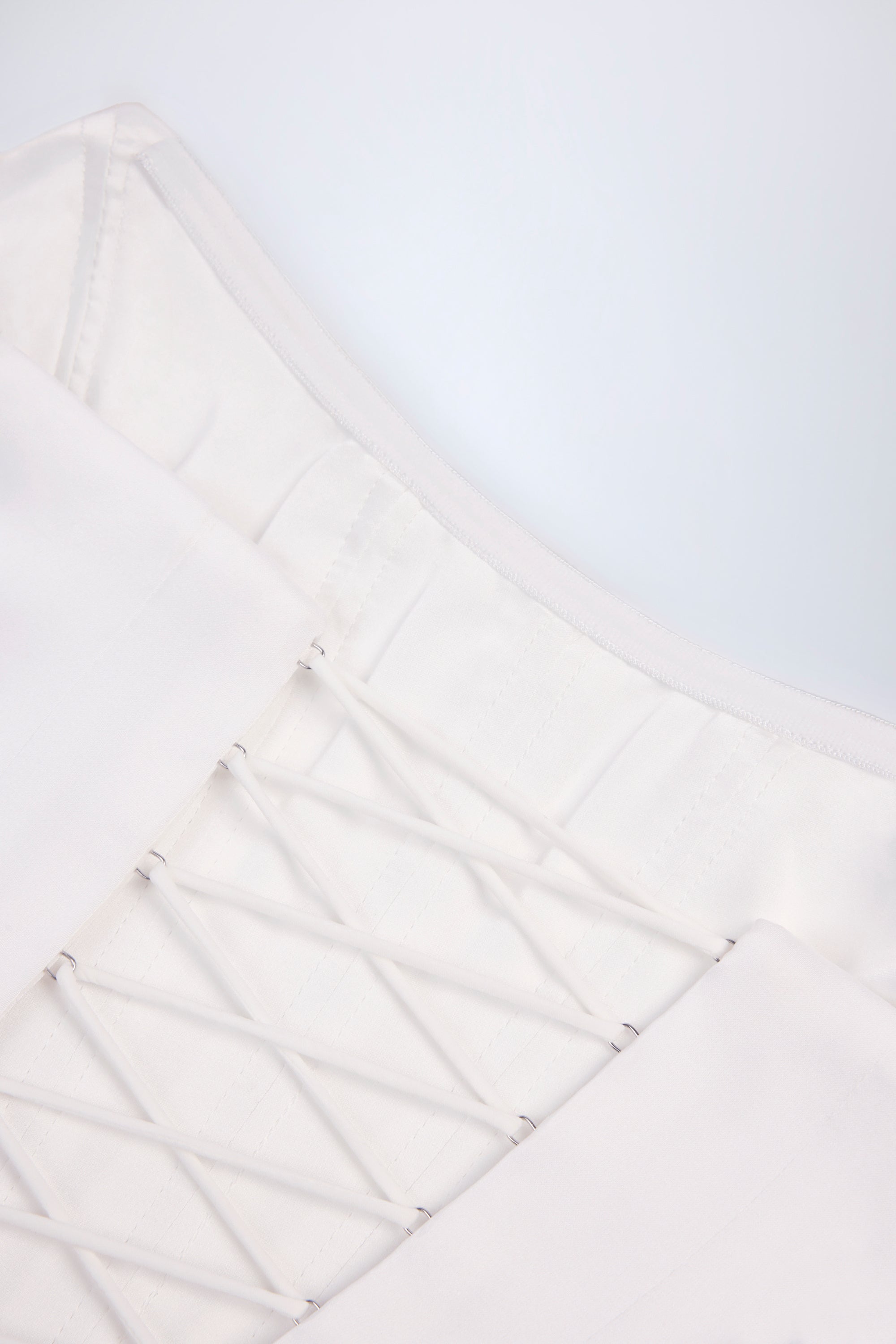 Curved Lace-Up Corset Top in White