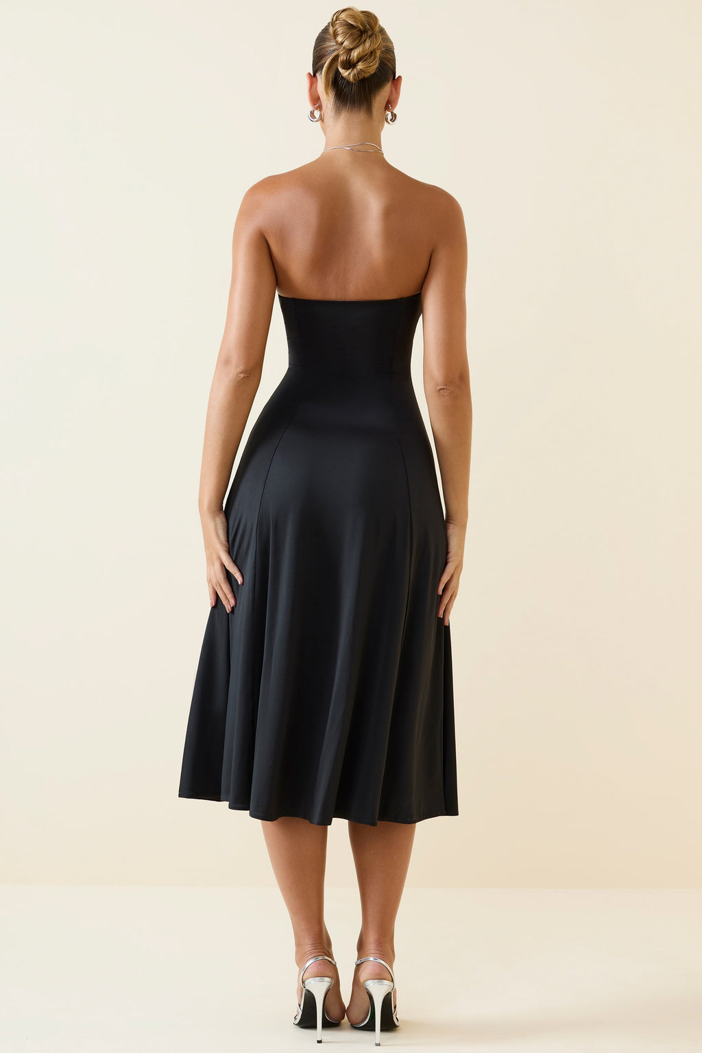 Slinky Jersey Strapless A-Line Midaxi Dress in Black