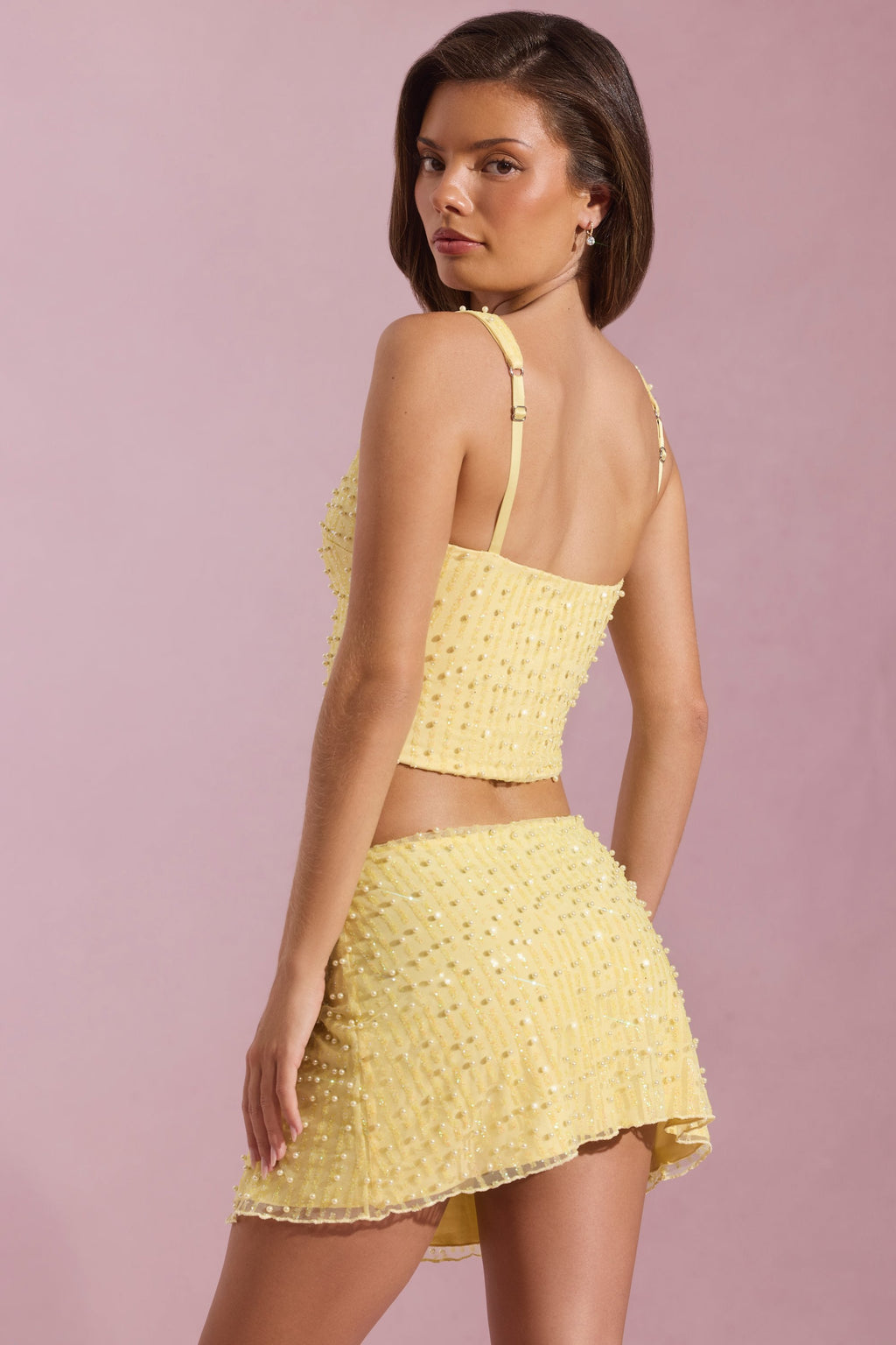Embellished Low-Rise Mini Skirt in Yellow