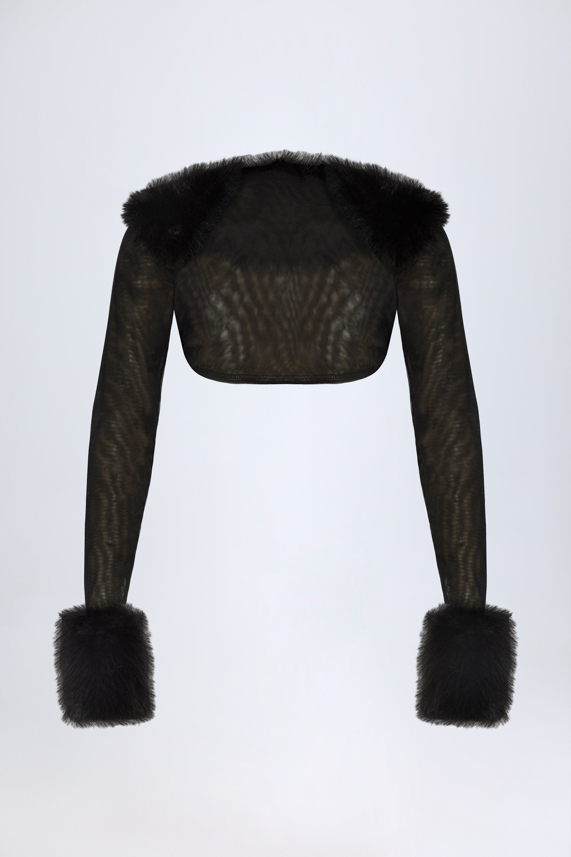Faux Fur-Trim Bolero in Black