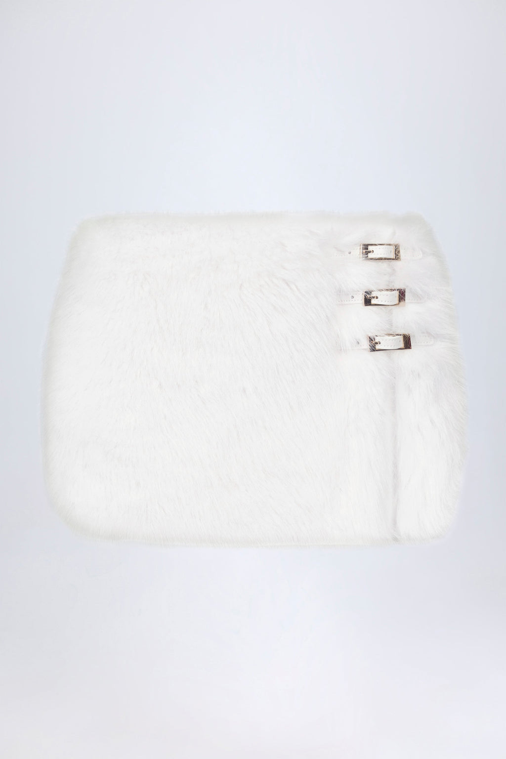Buckle-Detail Faux Fur Micro Mini Skirt in White
