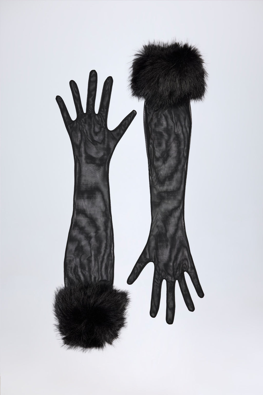 Faux Fur-Trim Gloves in Black