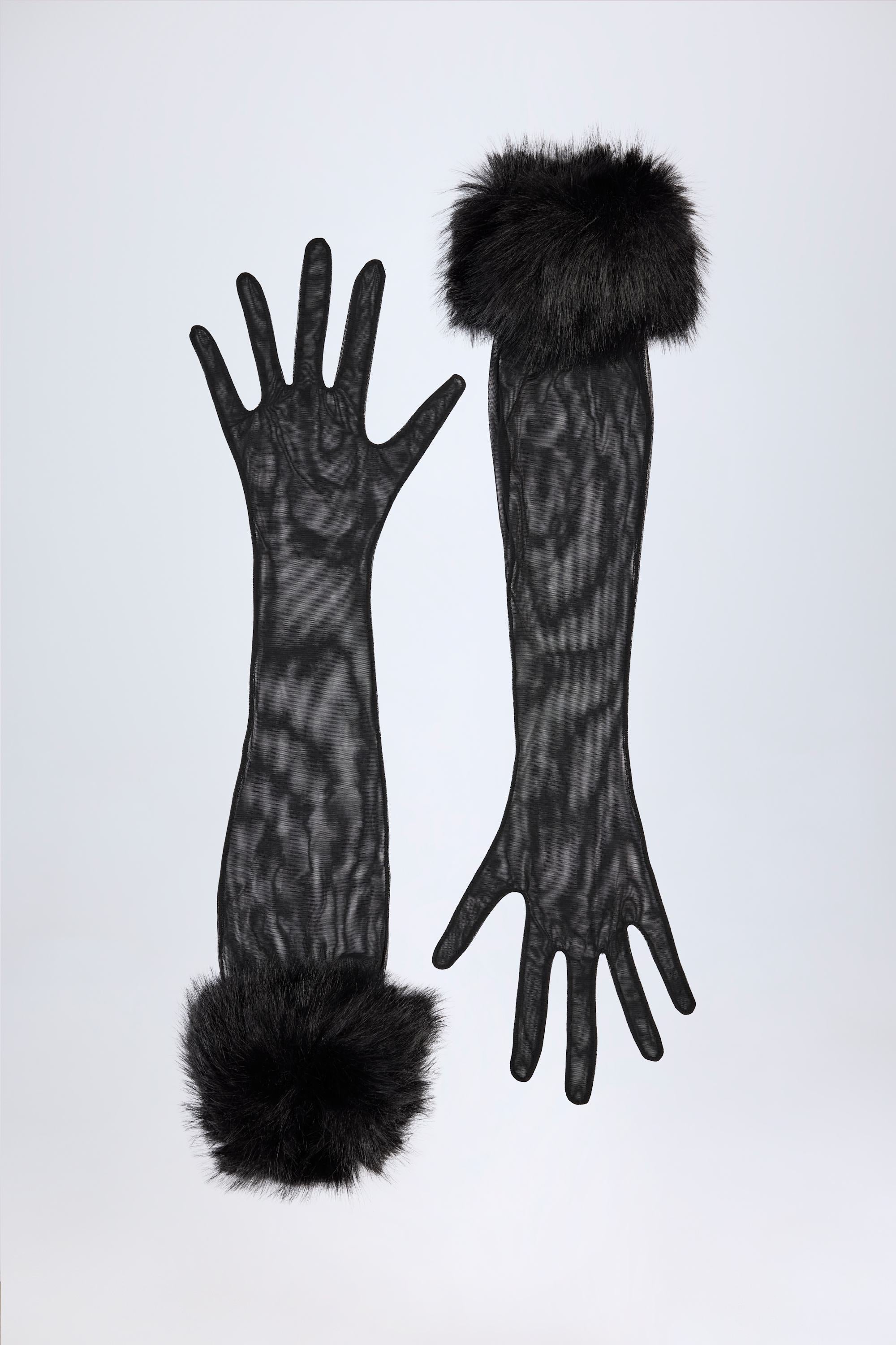 Faux Fur-Trim Gloves in Black