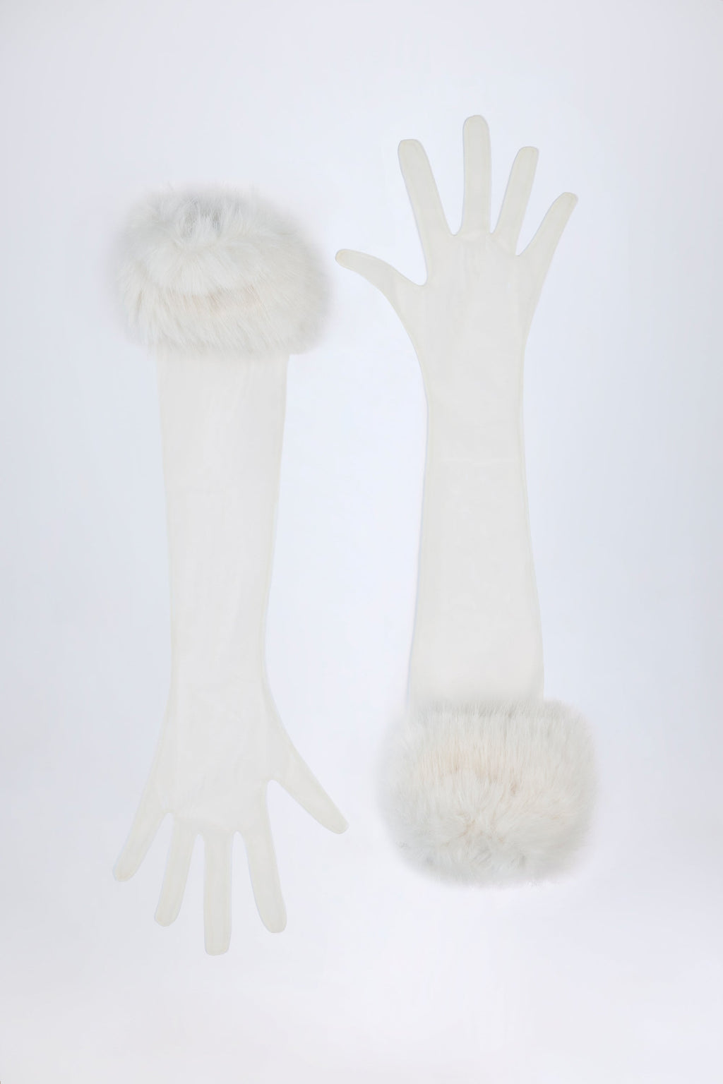 Faux Fur-Trim Gloves in White