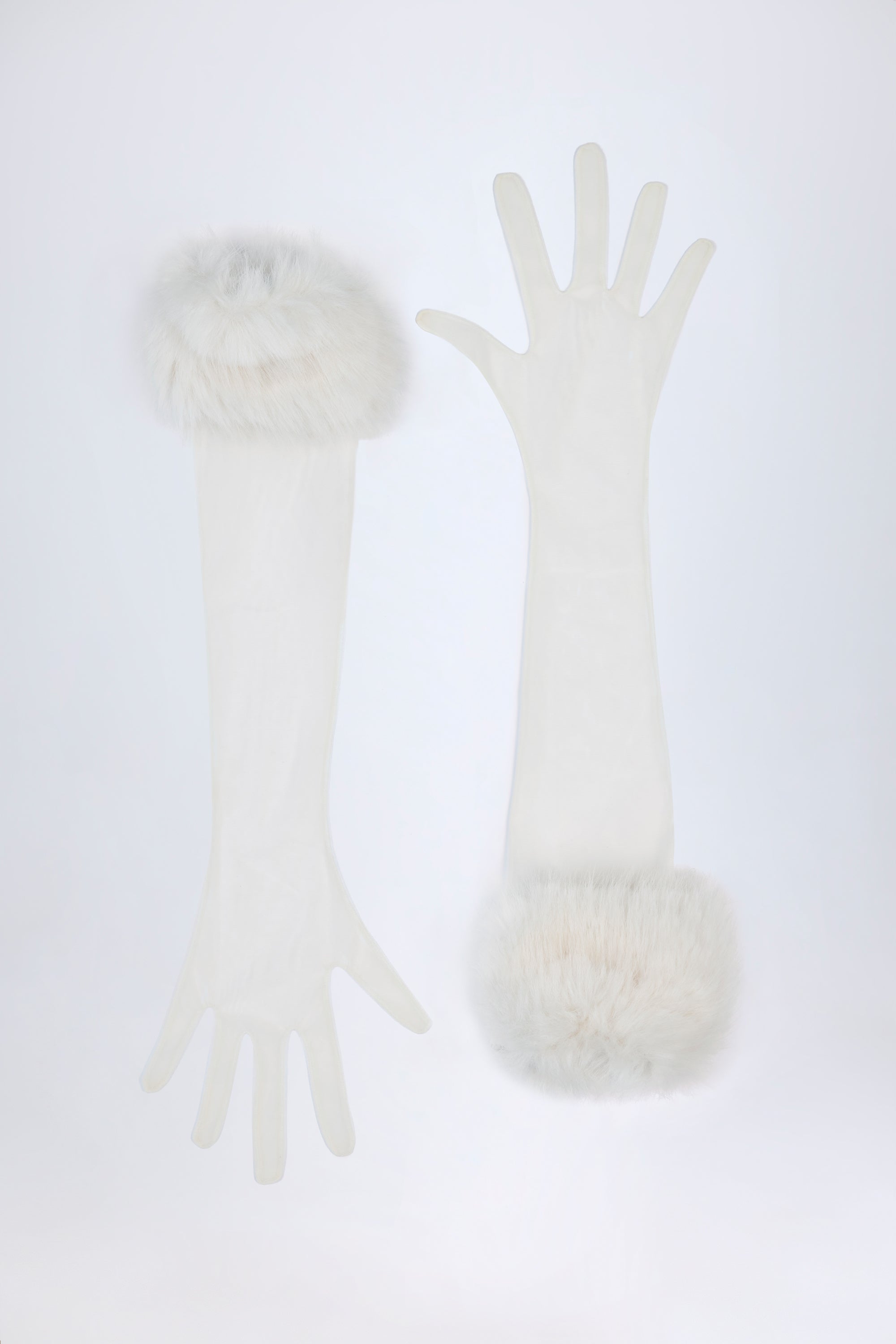Faux Fur-Trim Gloves in White