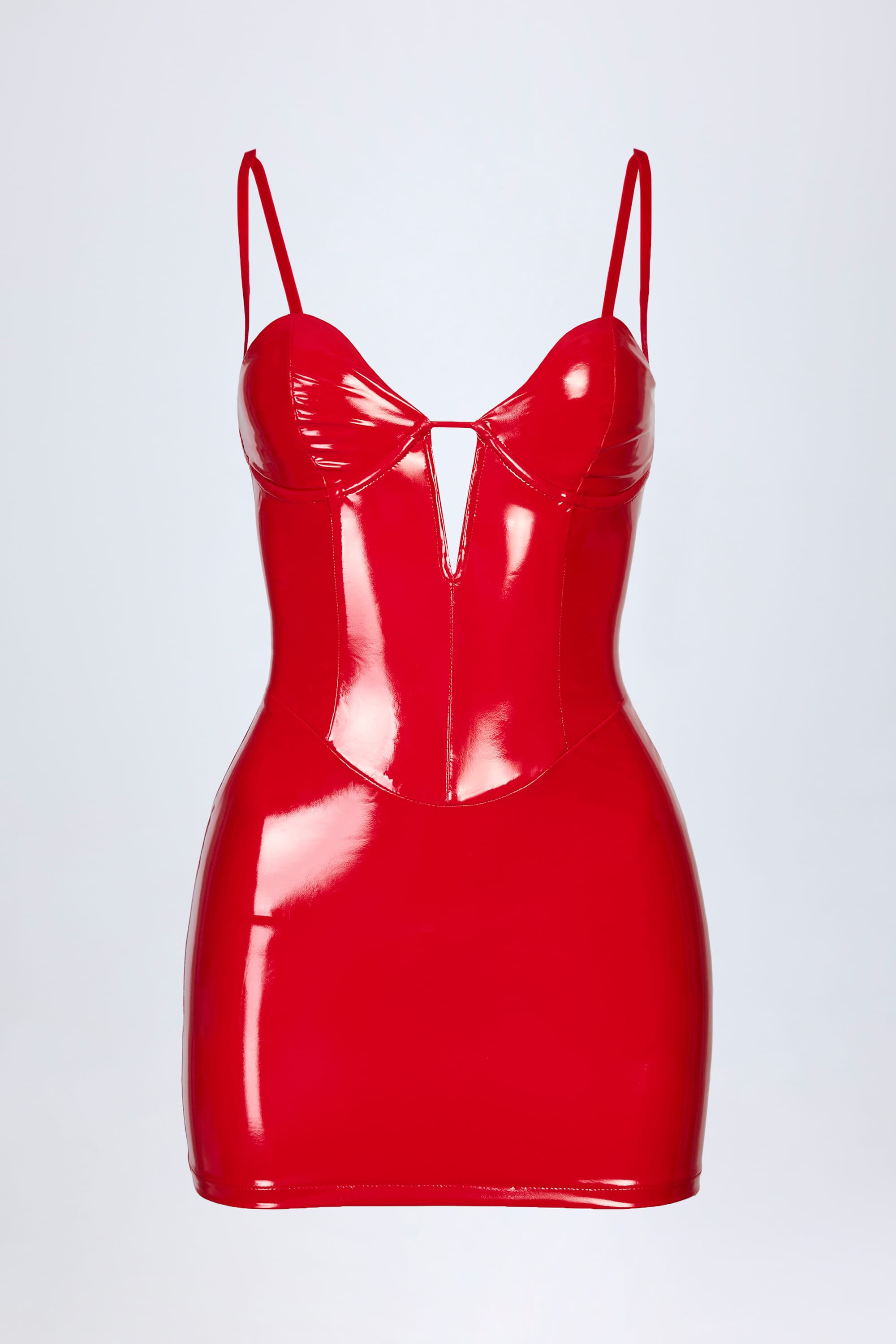Vinyl Corset Mini Dress in Fire Red