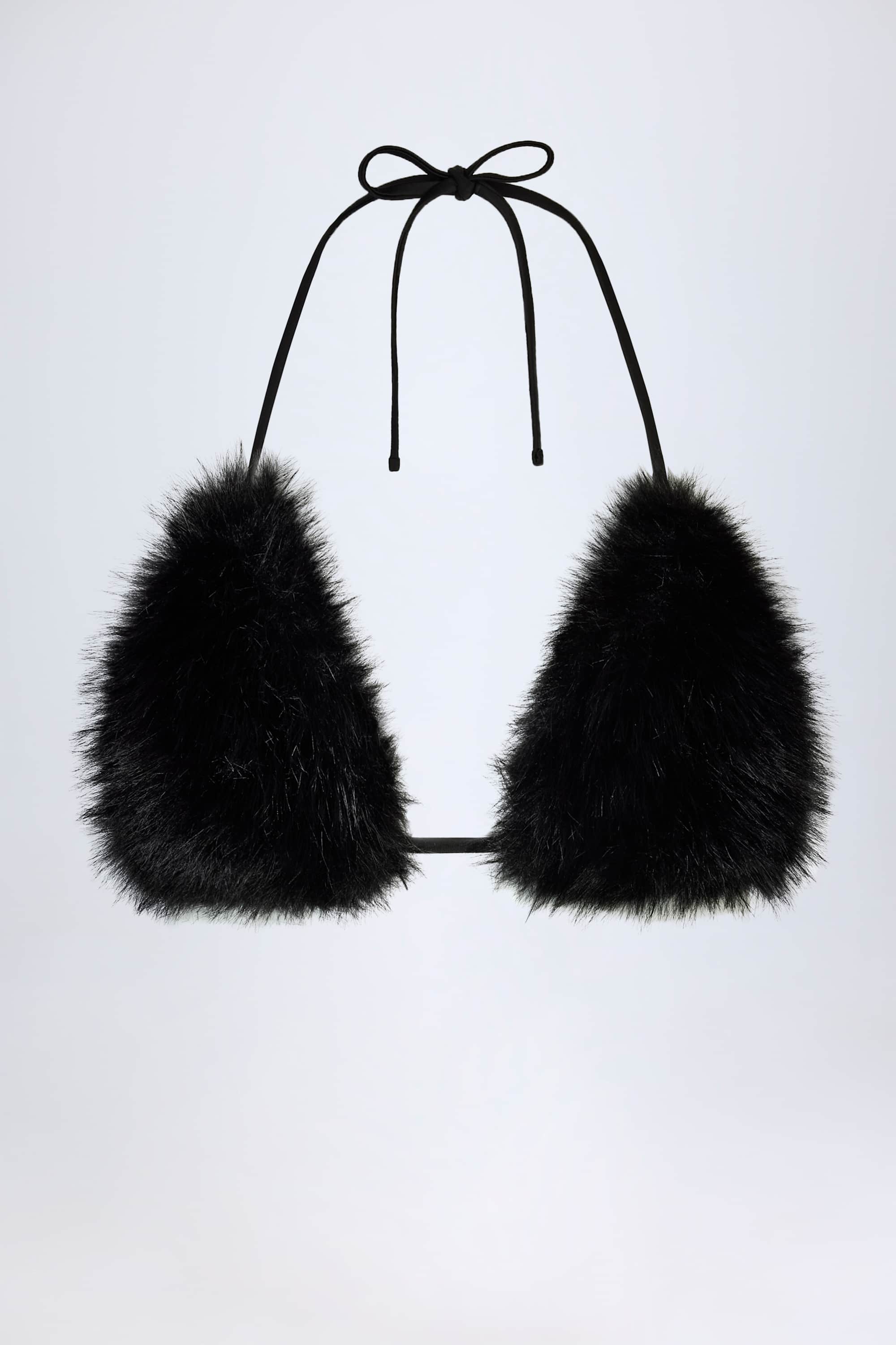 Faux Fur Triangle Bralette in Black