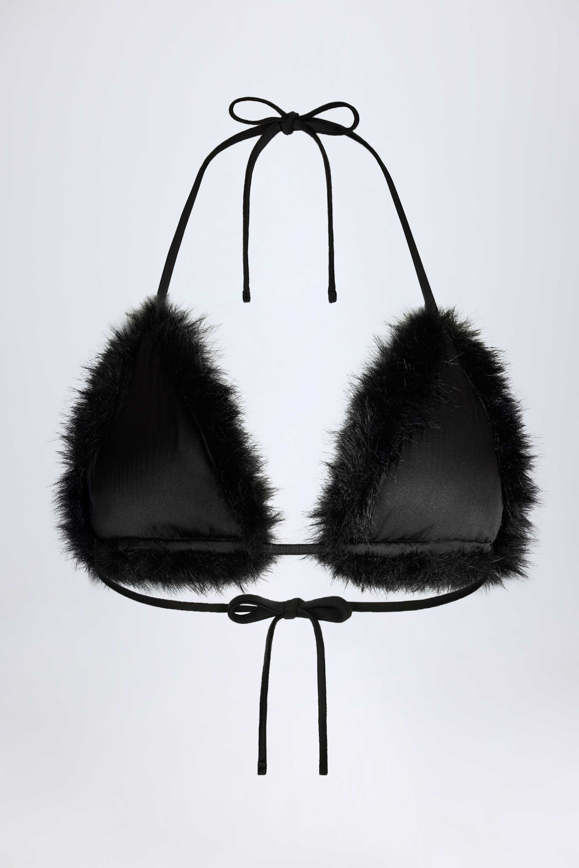 Faux Fur Triangle Bralette in Black