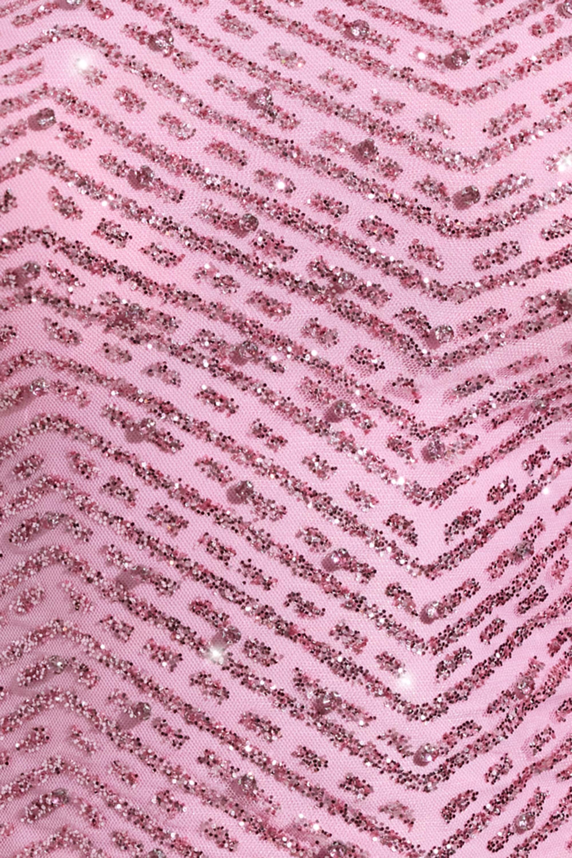 Embellished Scarf-Detail Asymmetric Top in Pink