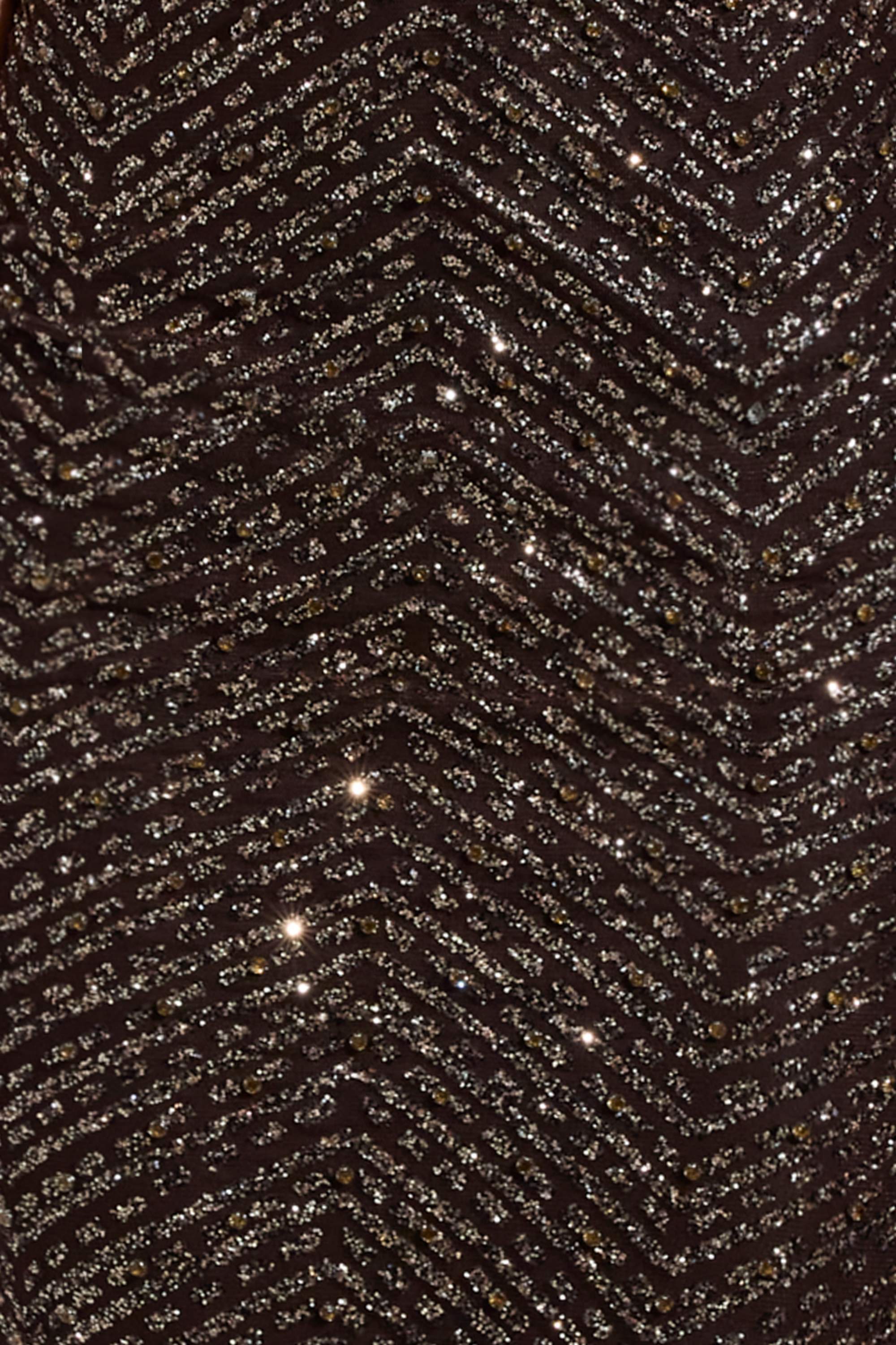 Embellished Scoop-Neck Maxi Dress in Brown