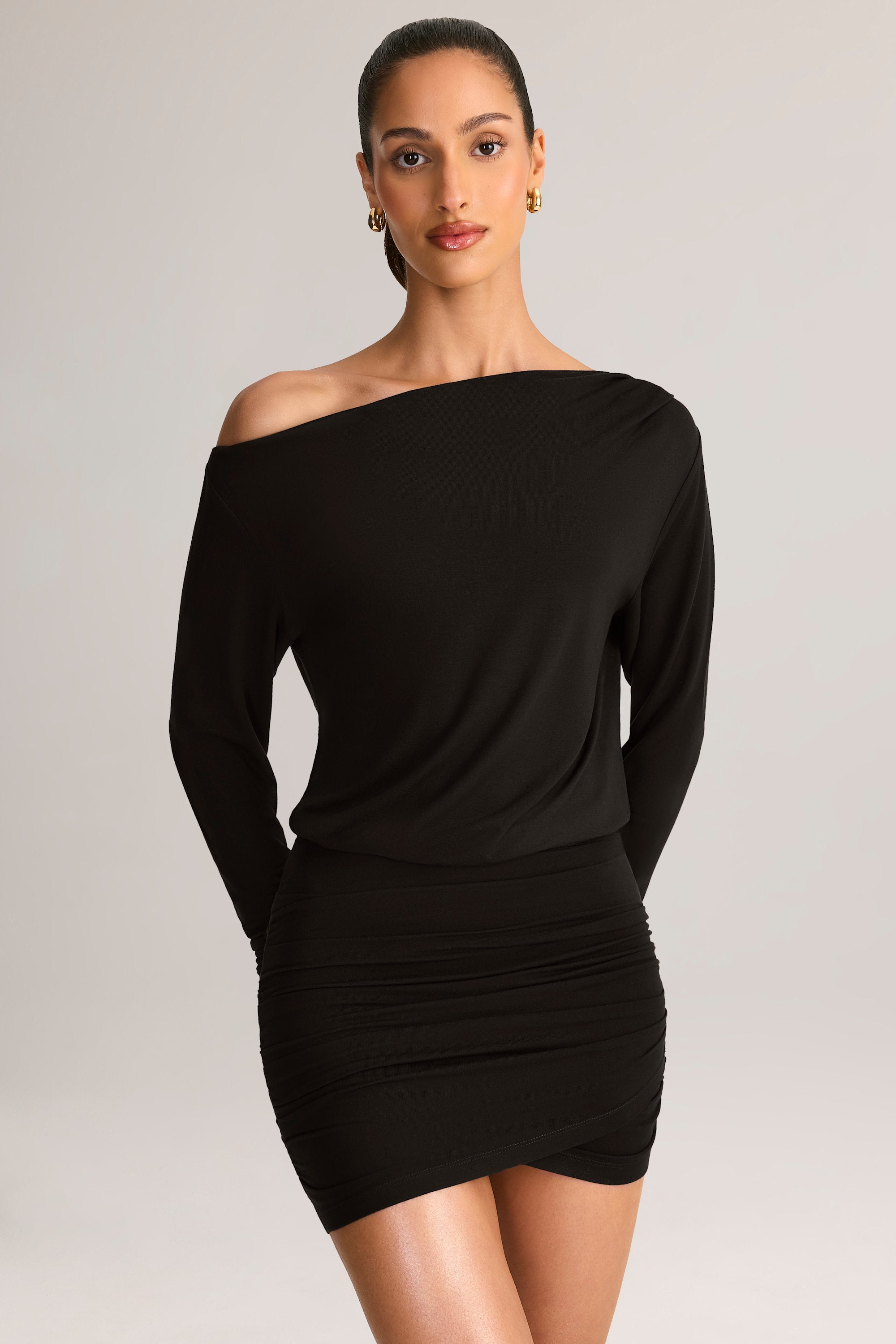 Modal Off-Shoulder Mini Dress in Black