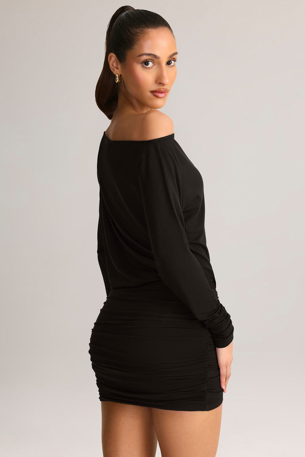 Modal Off-Shoulder Mini Dress in Black