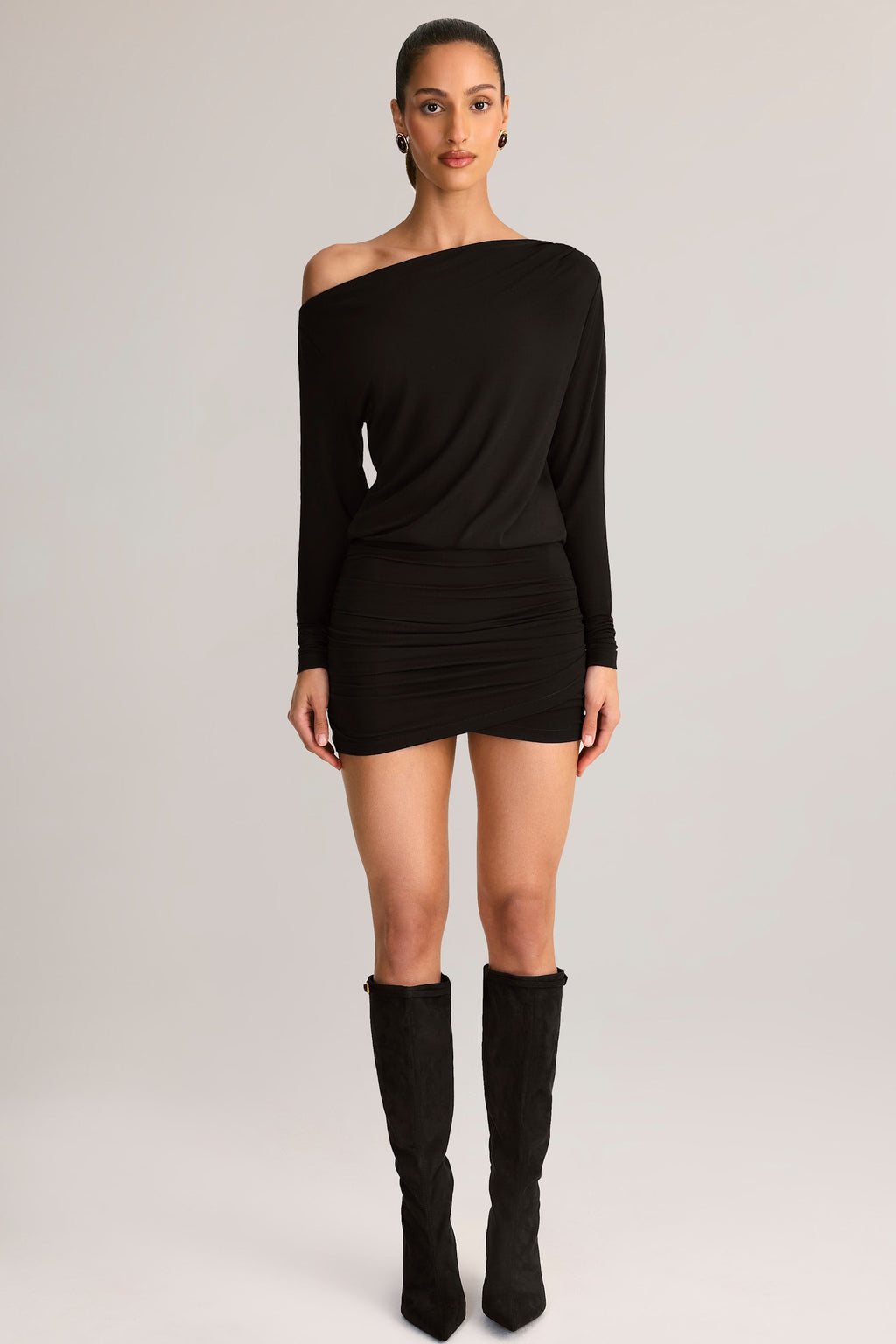 Modal Off-Shoulder Mini Dress in Black