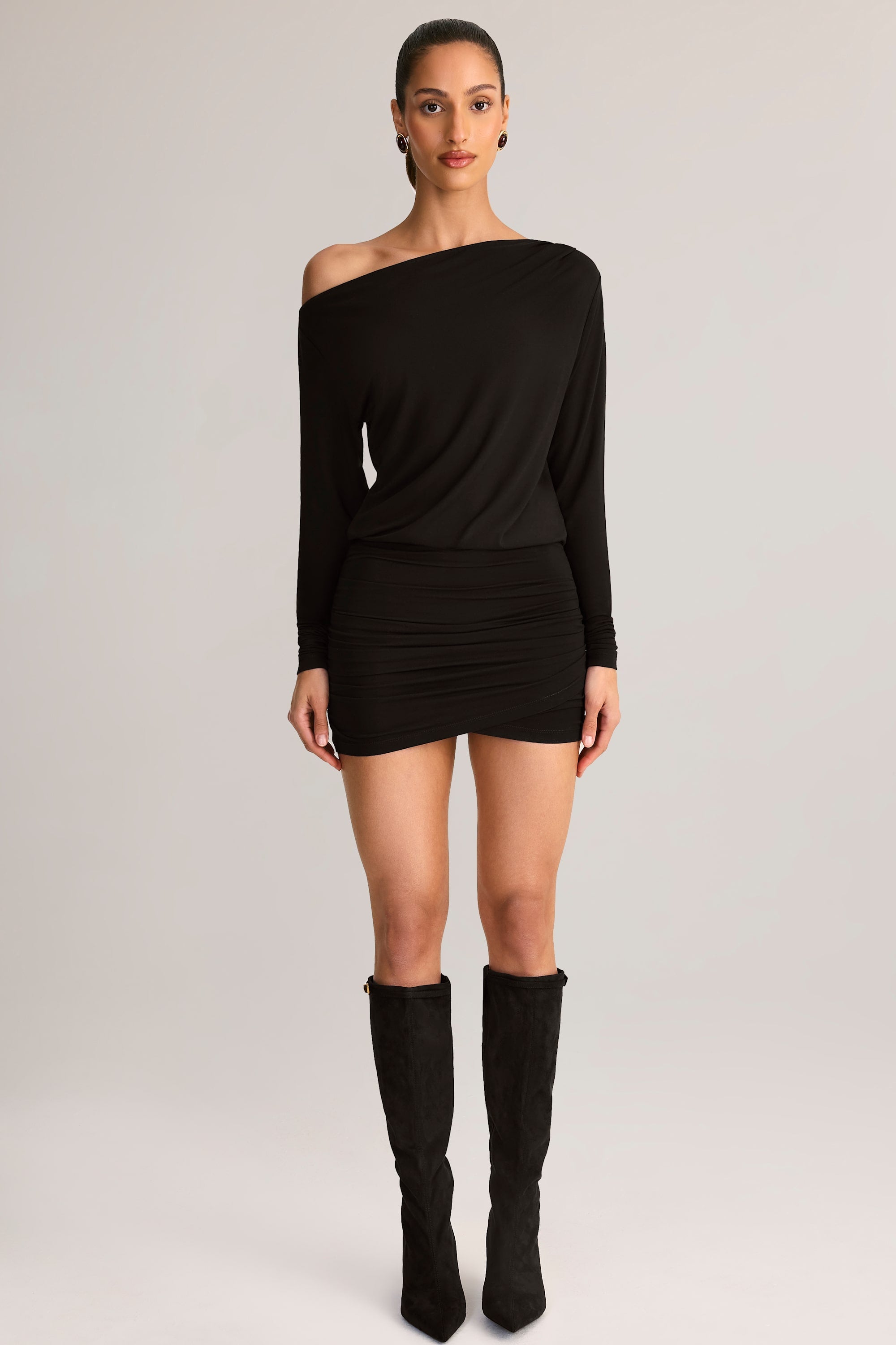 Modal Off-Shoulder Mini Dress in Black