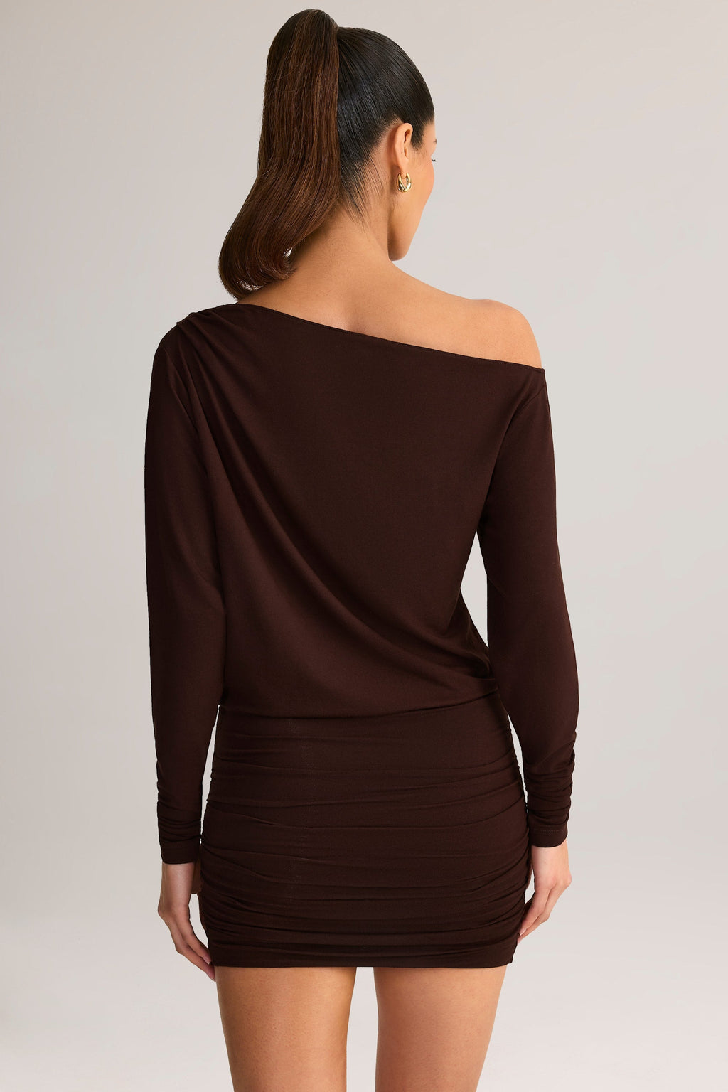 Modal Off-Shoulder Mini Dress in Chocolate Brown