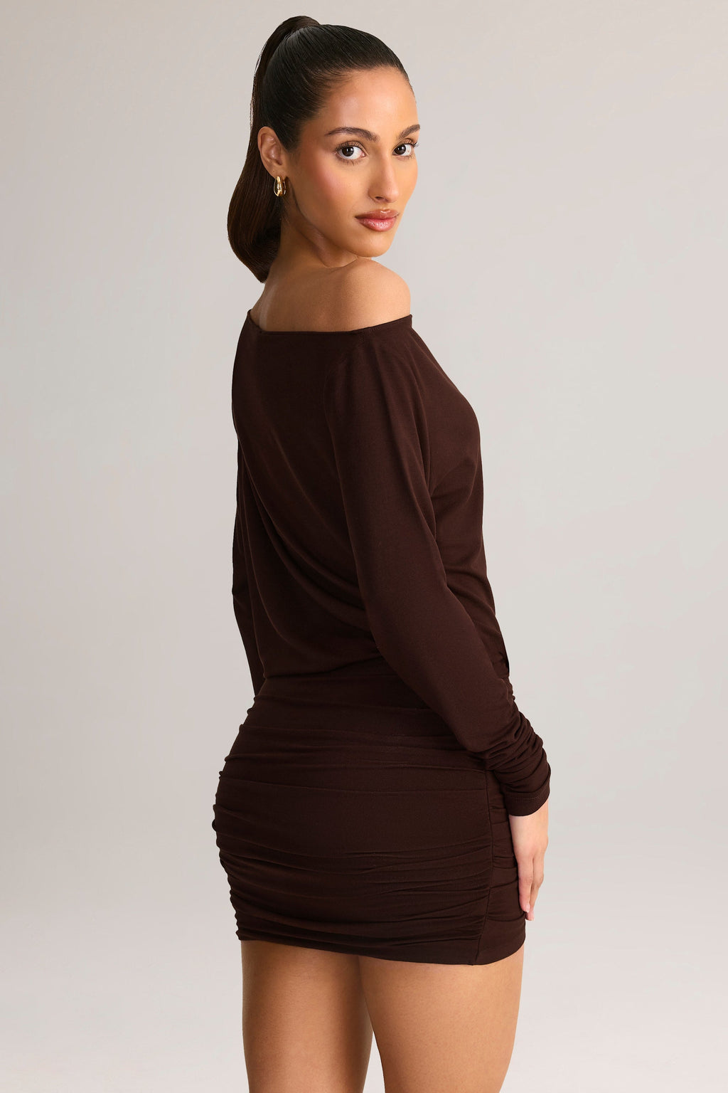 Modal Off-Shoulder Mini Dress in Chocolate Brown