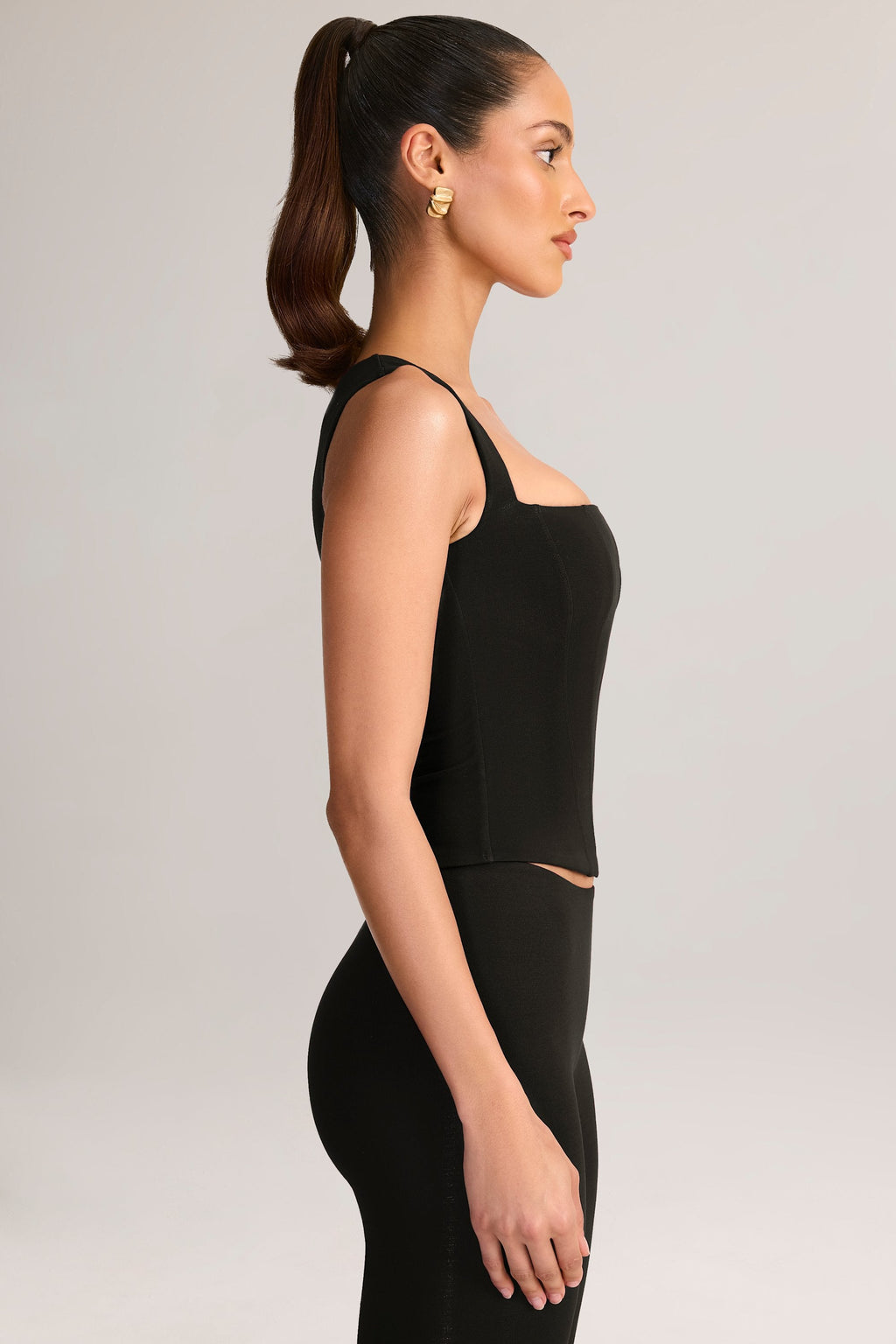 Modal Square-Neck Corset Top in Black