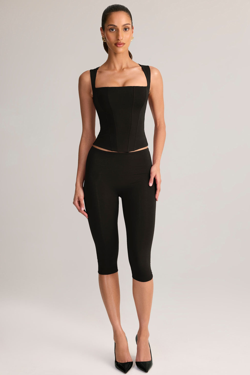 Modal Square-Neck Corset Top in Black