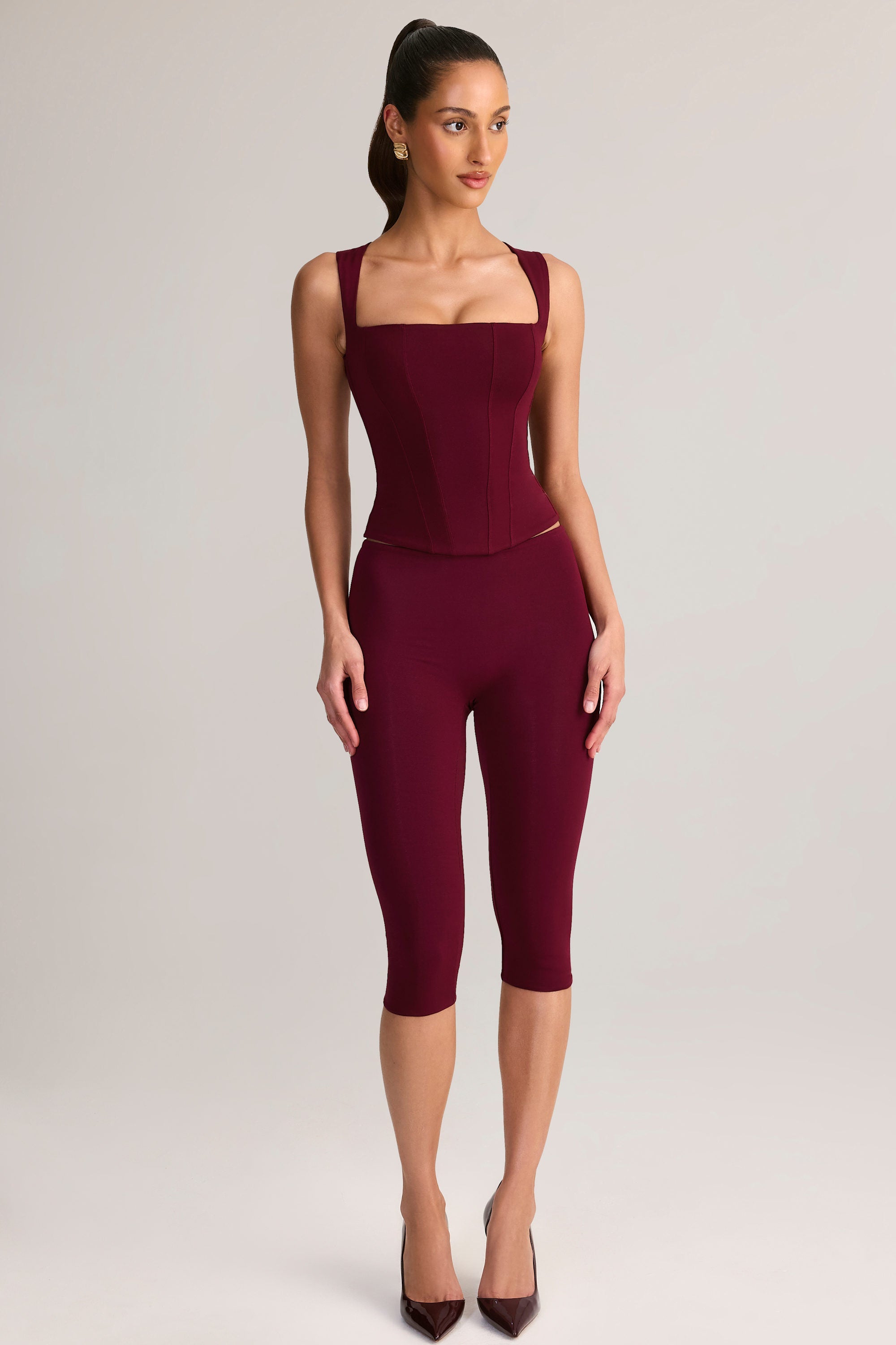 Modal Square-Neck Corset Top in Wine