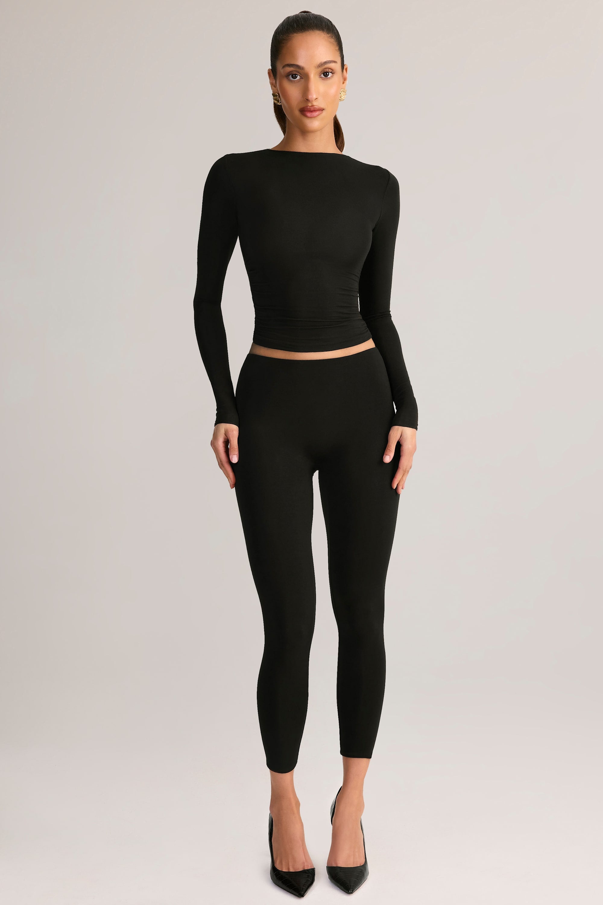 Modal Mid-Rise Leggings in Black