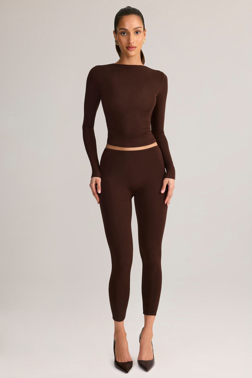 Modal Mid-Rise Leggings in Chocolate Brown