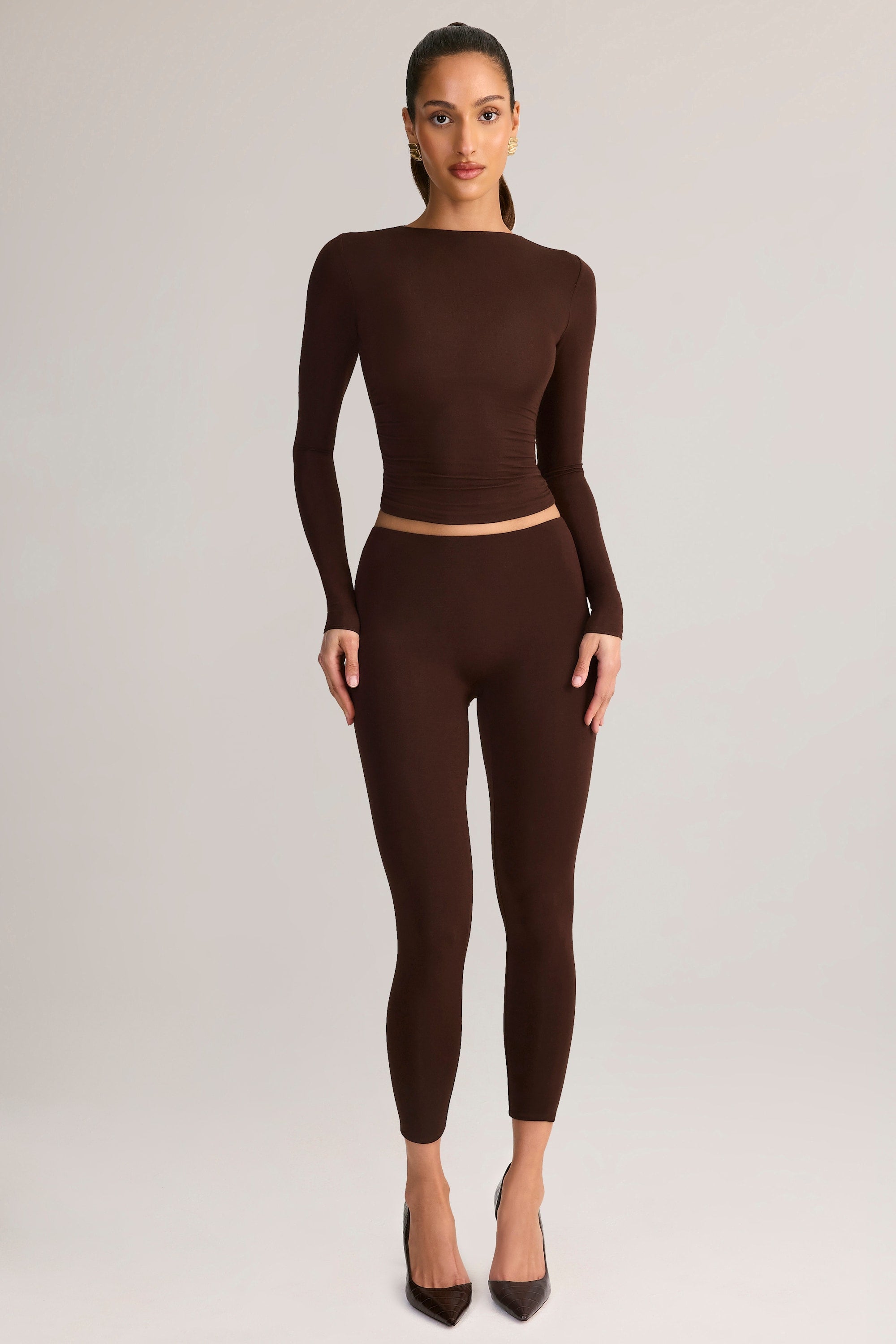 Modal Mid-Rise Leggings in Chocolate Brown