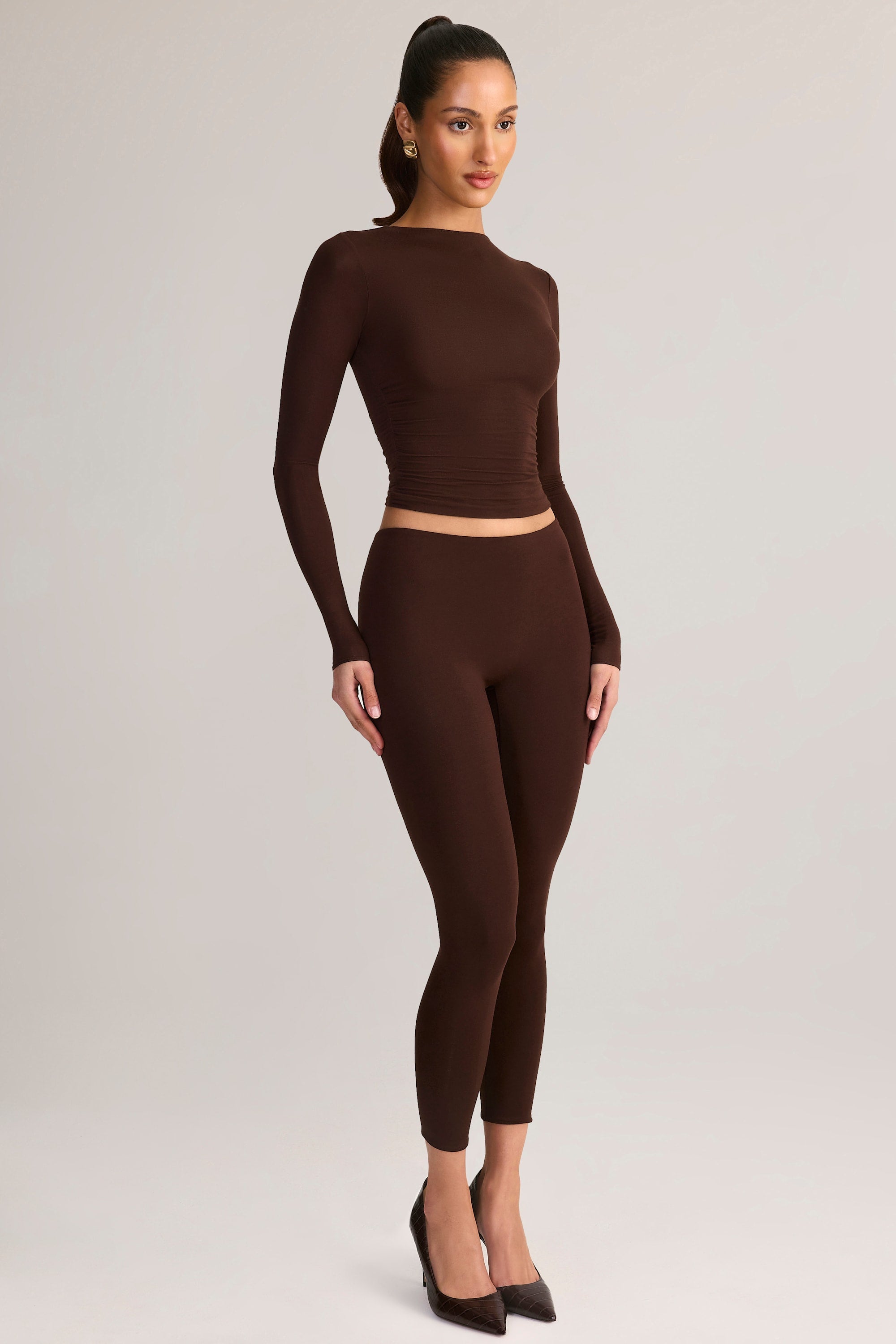 Modal Mid-Rise Leggings in Chocolate Brown
