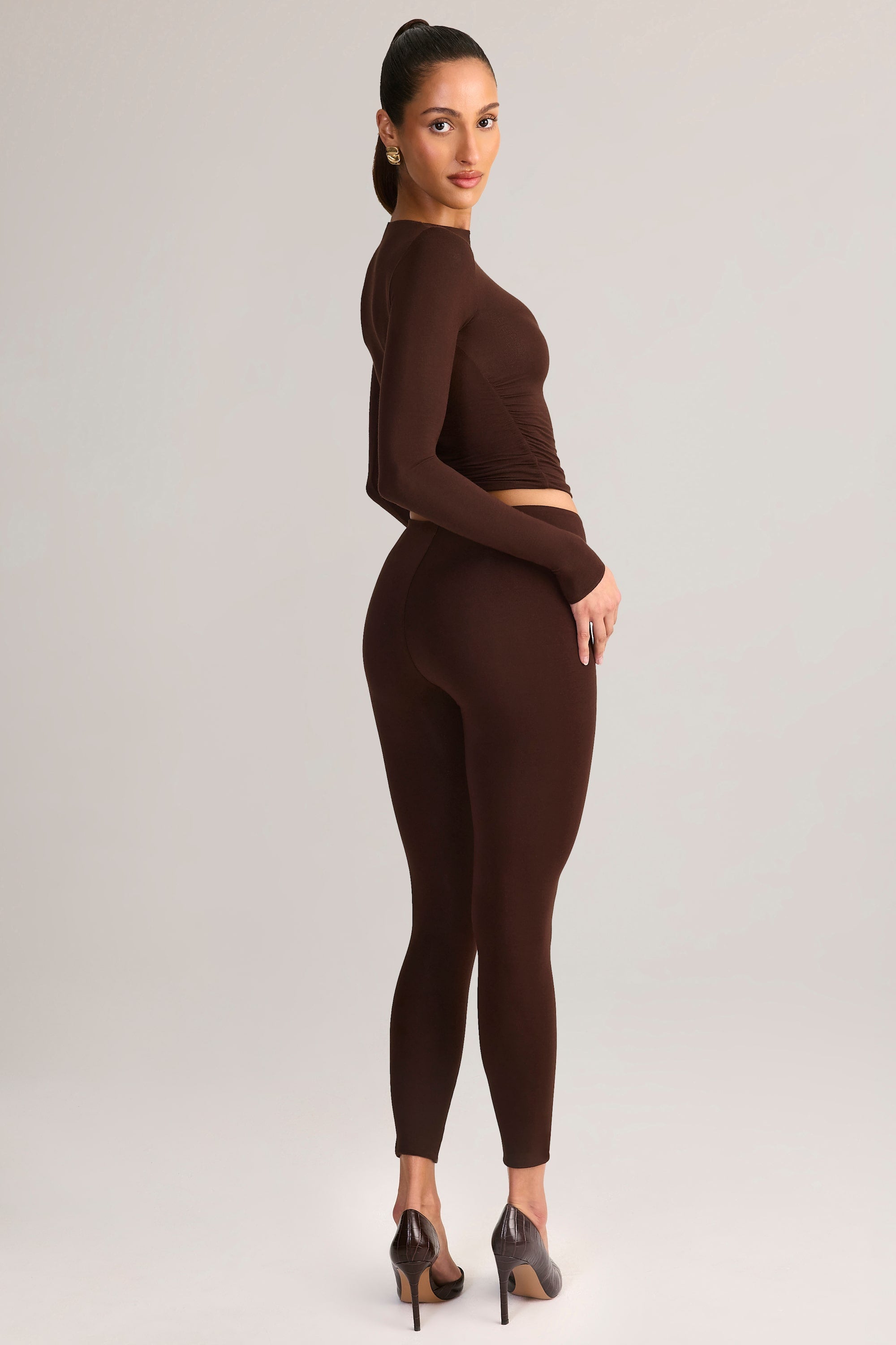 Modal Mid-Rise Leggings in Chocolate Brown