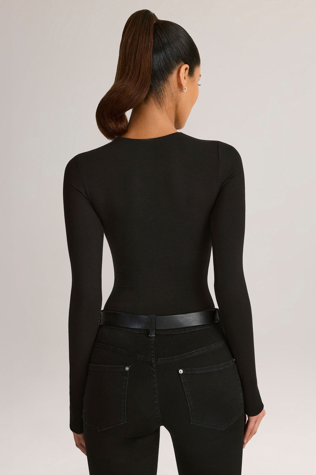 Modal Round-Neck Long-Sleeve Bodysuit in Black