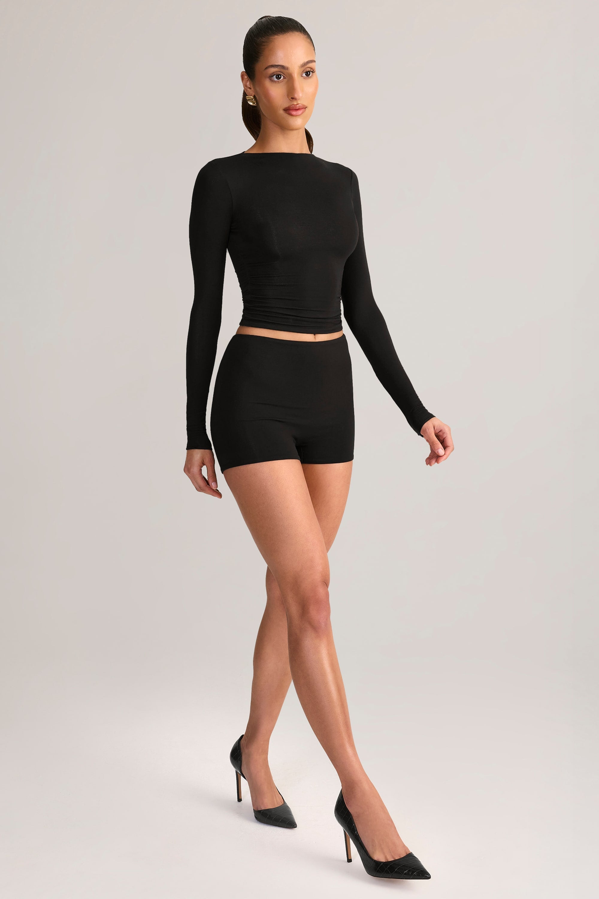 Modal High-Rise Mini Shorts in Black