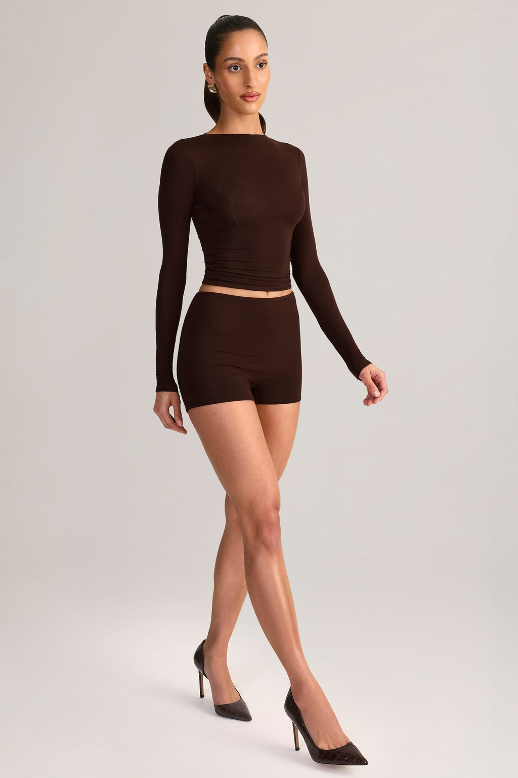 Modal High-Rise Mini Shorts in Chocolate Brown