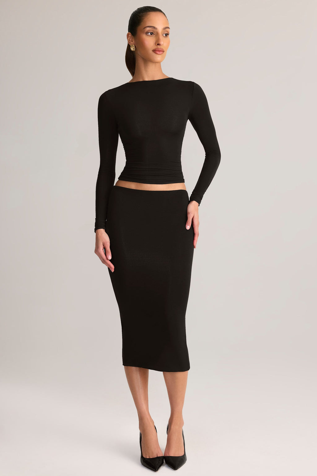 Modal Mid-Rise Pencil Skirt in Black