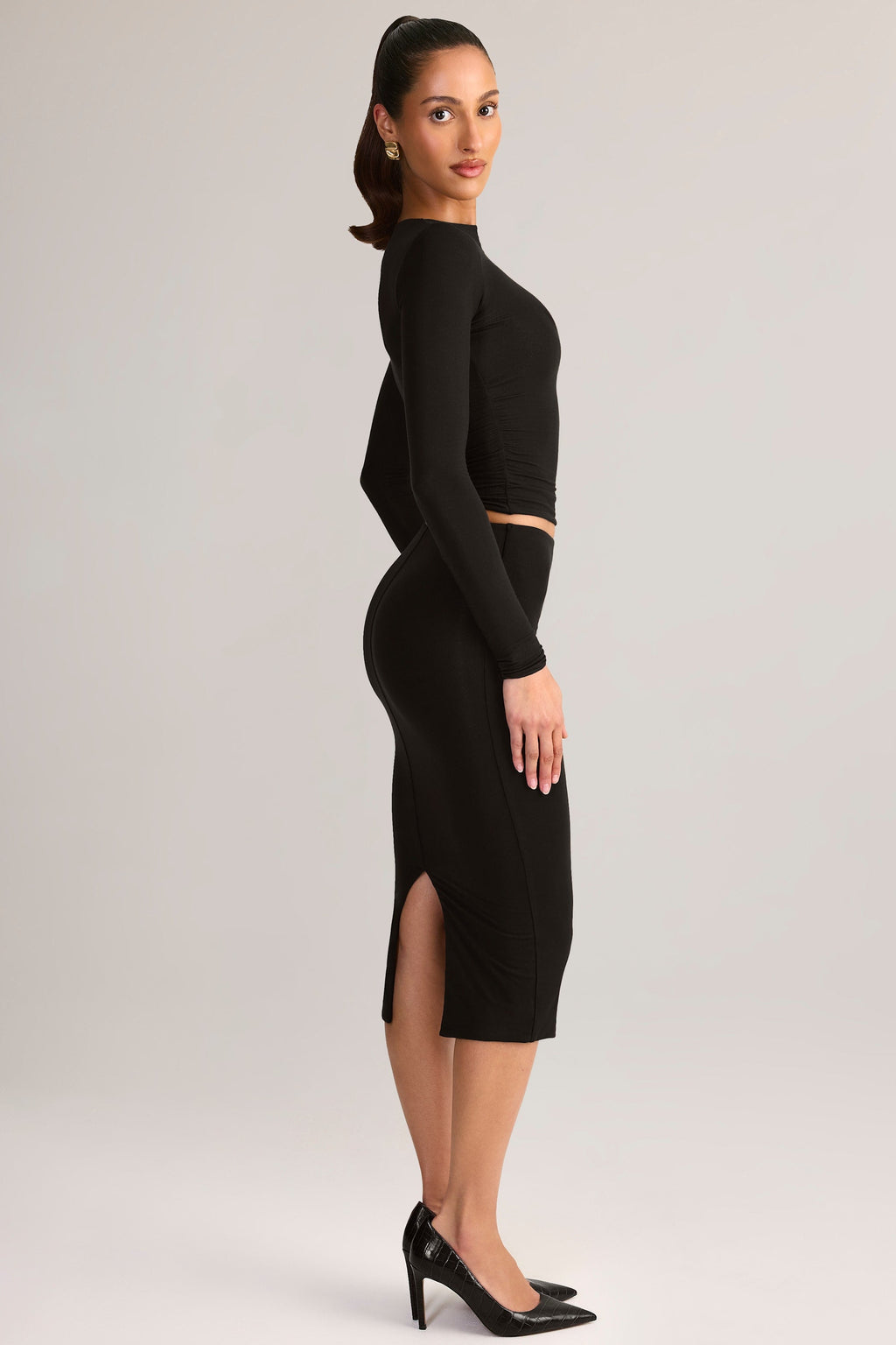 Modal Mid-Rise Pencil Skirt in Black