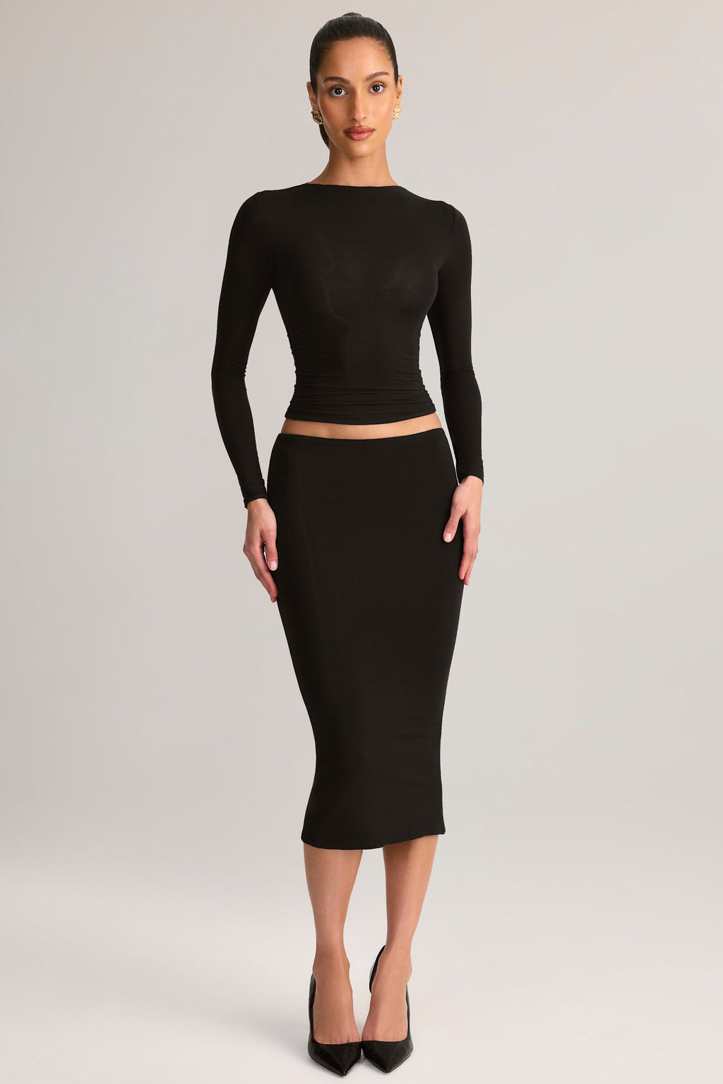 Modal Mid-Rise Pencil Skirt in Black