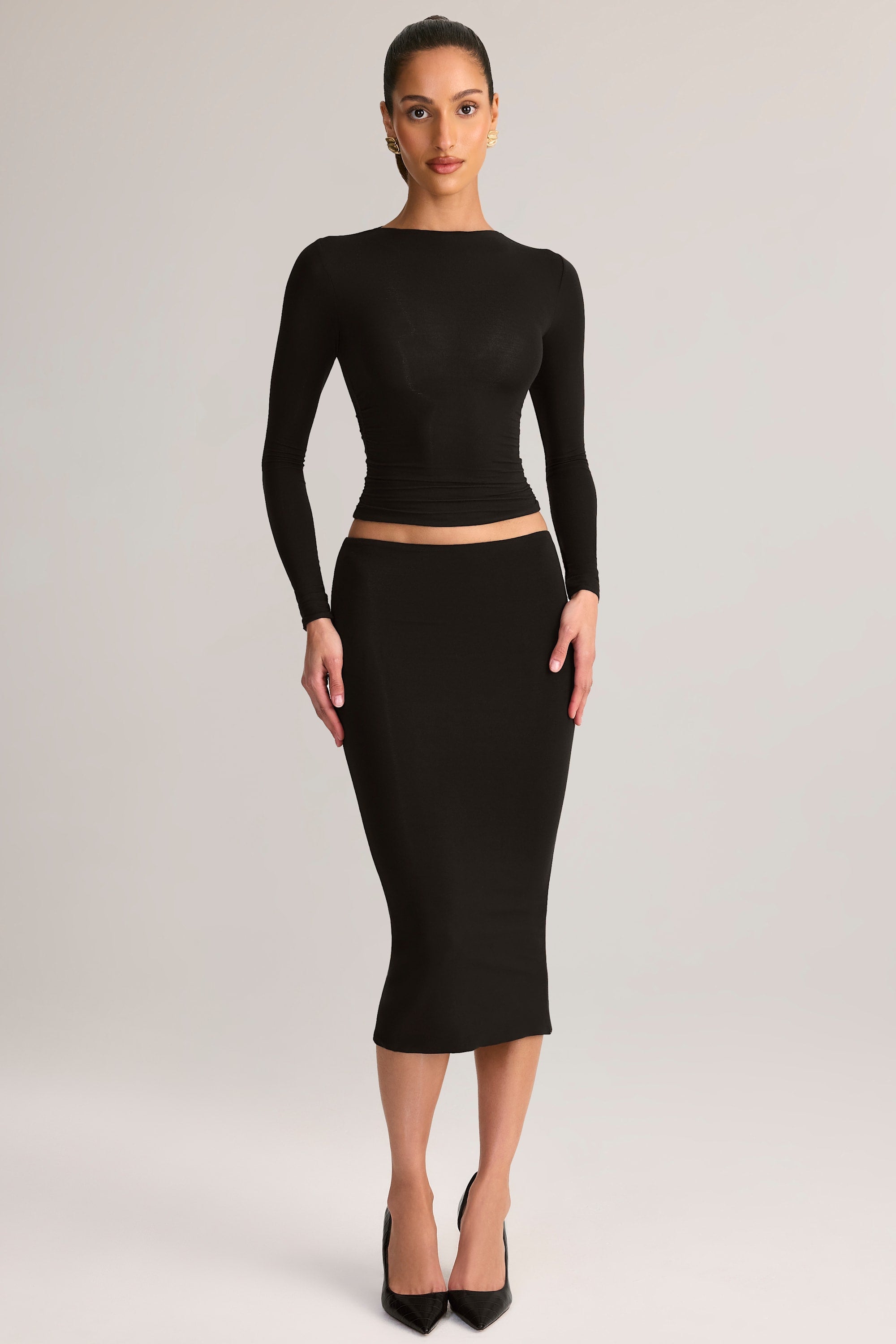 Modal Mid-Rise Pencil Skirt in Black