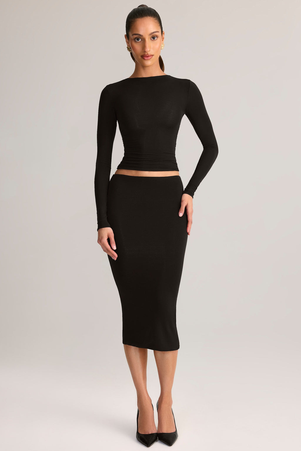 Modal Mid-Rise Pencil Skirt in Black