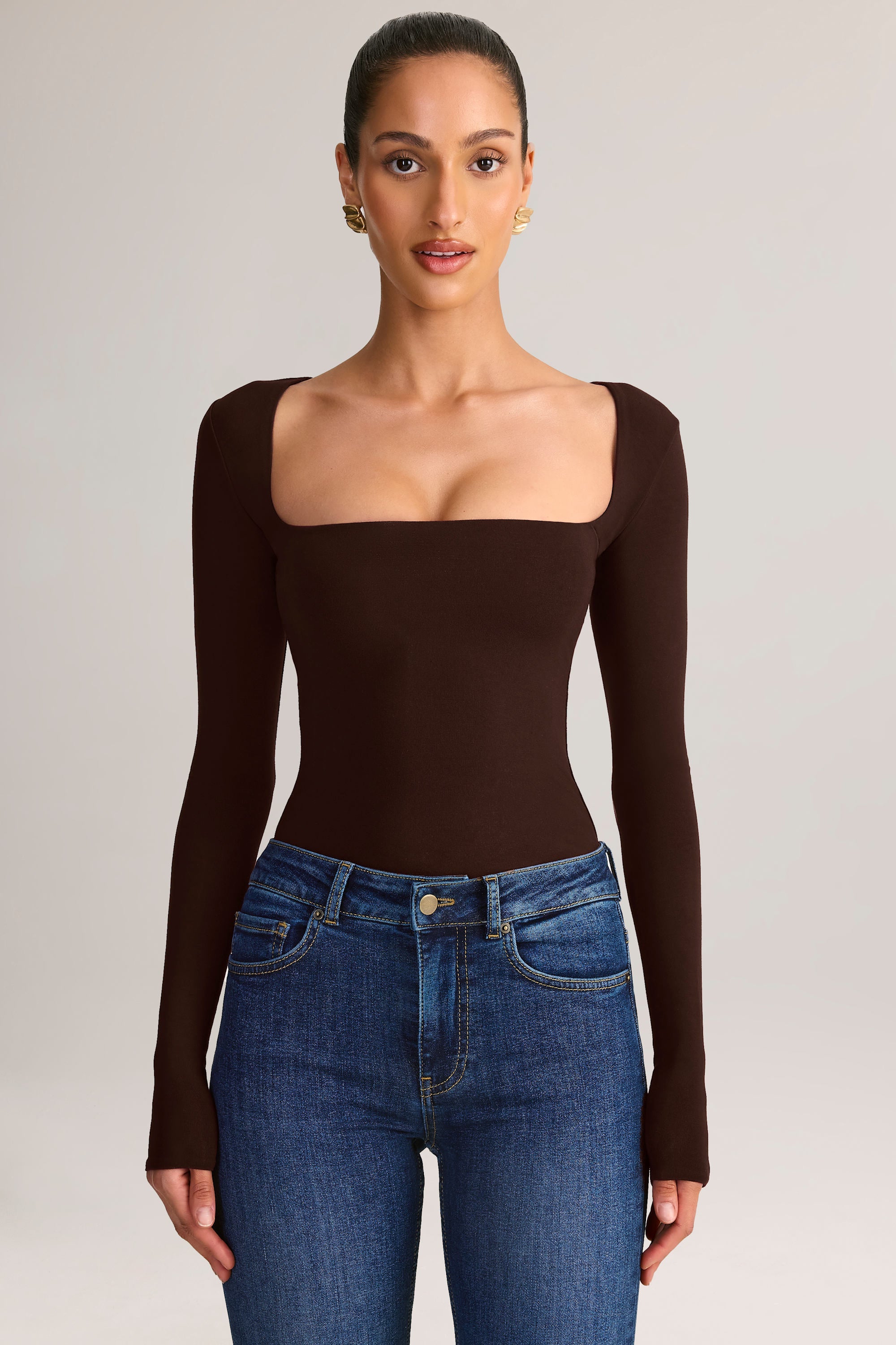 Modal Square-Neck Top in Chocolate Brown
