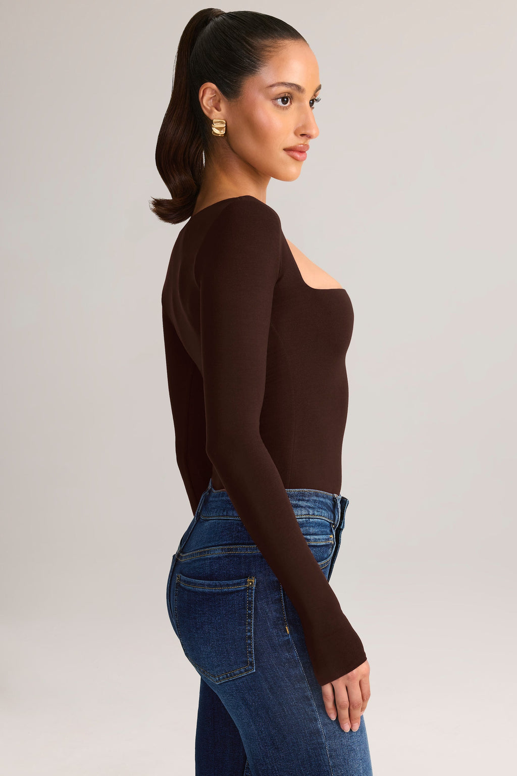 Modal Square-Neck Top in Chocolate Brown