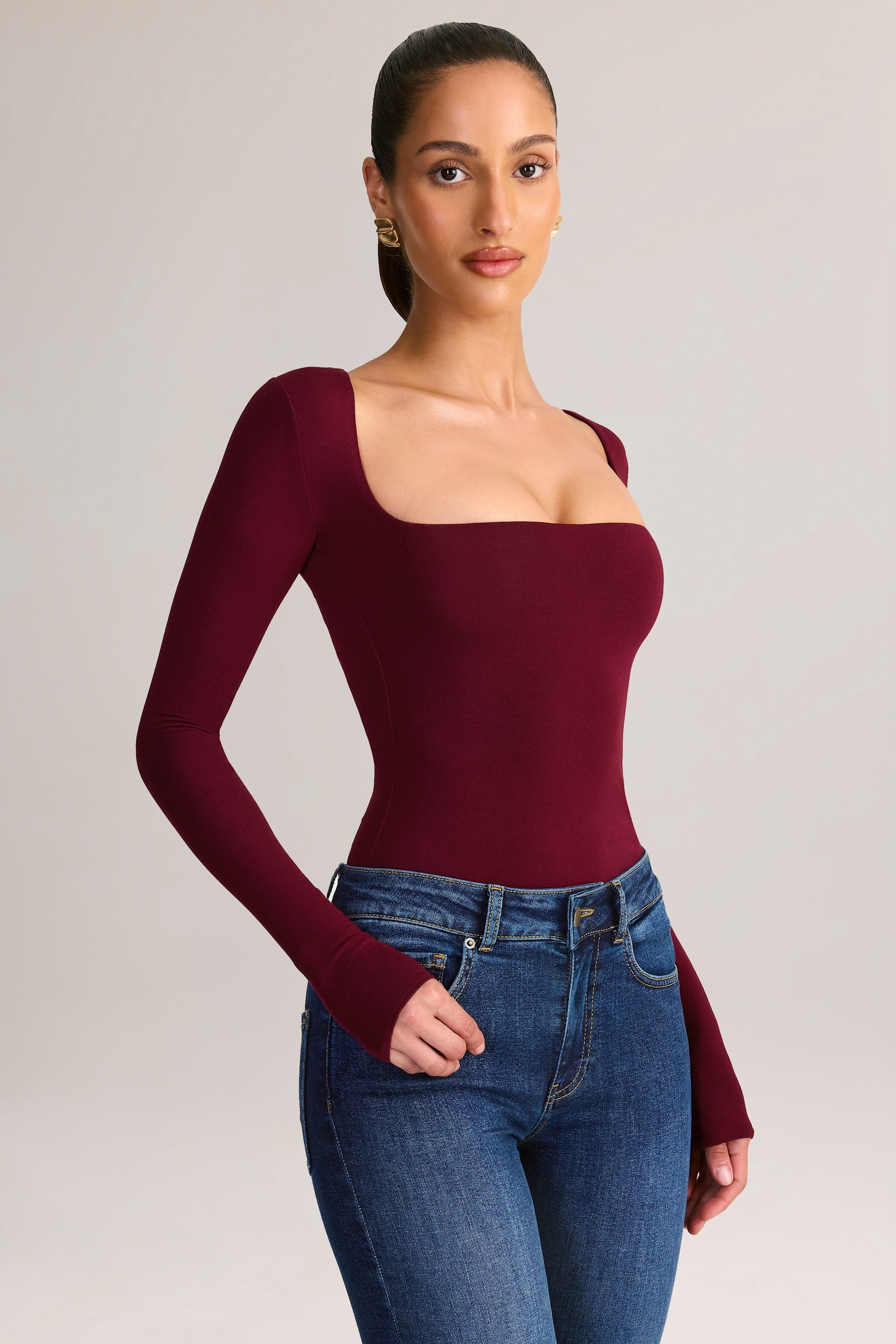 Modal Square-Neck Top in Wine