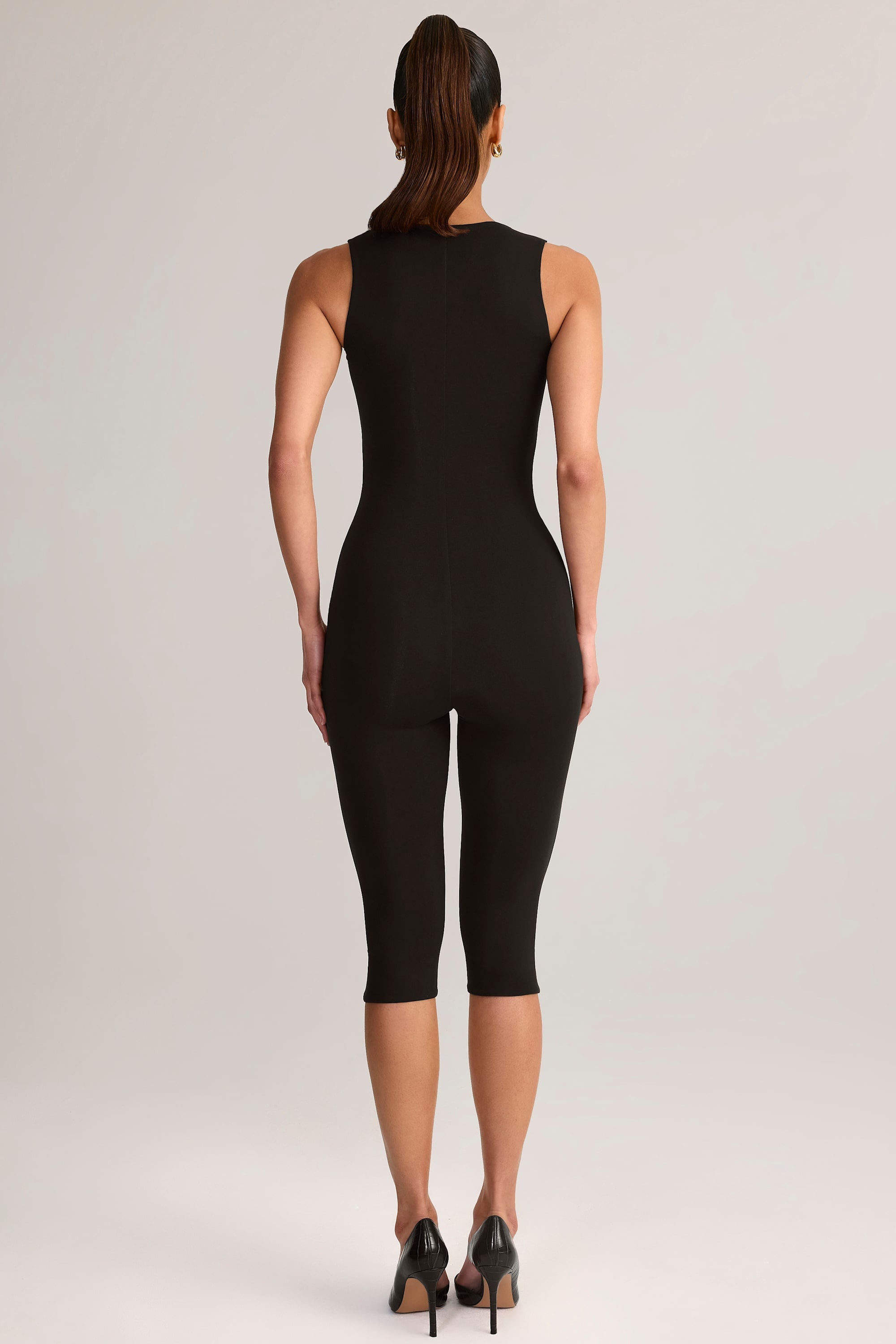 Modal Square-Neck Capri Jumpsuit in Black