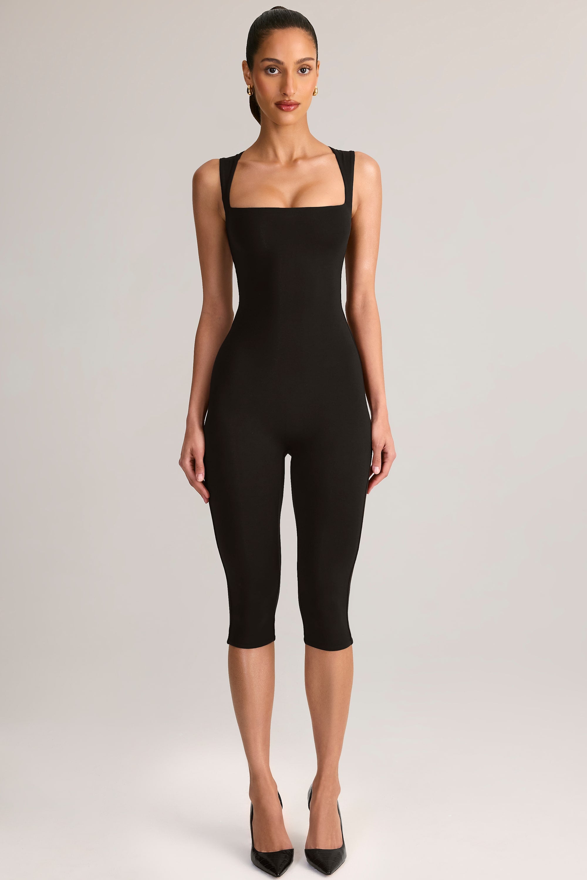 Modal Square-Neck Capri Jumpsuit in Black