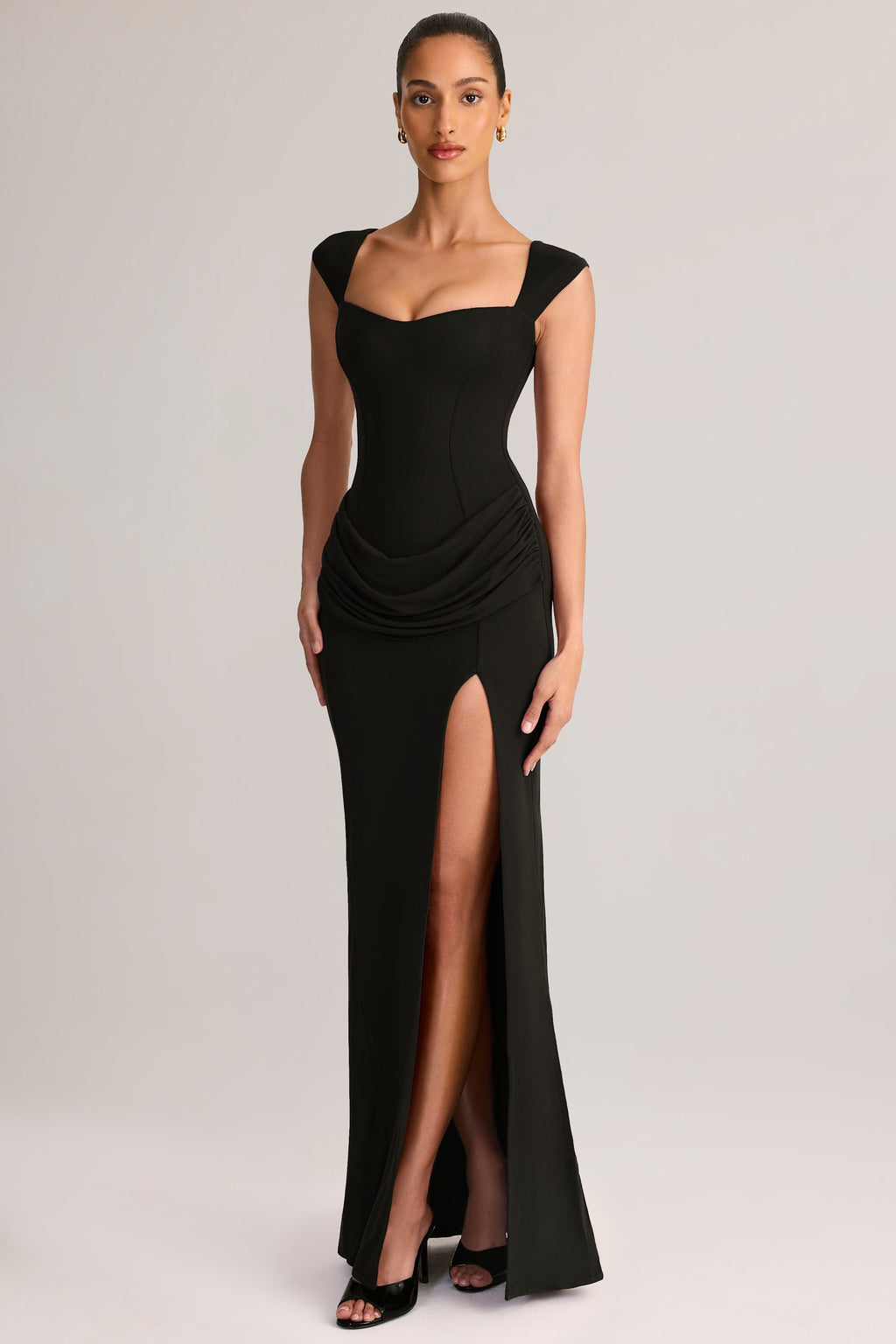 Modal Sweetheart-Neck Maxi Dress in Black