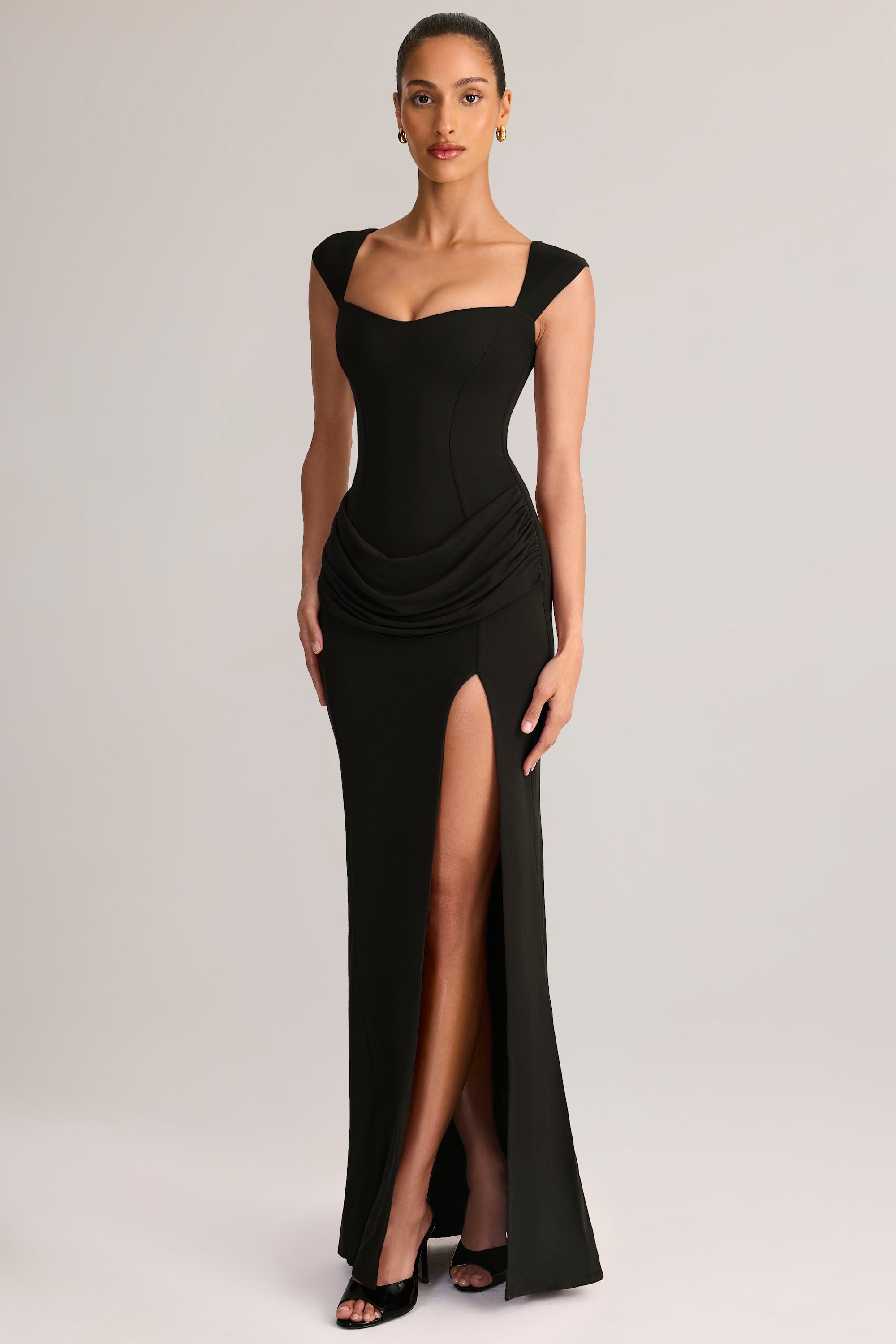 Modal Sweetheart-Neck Maxi Dress in Black