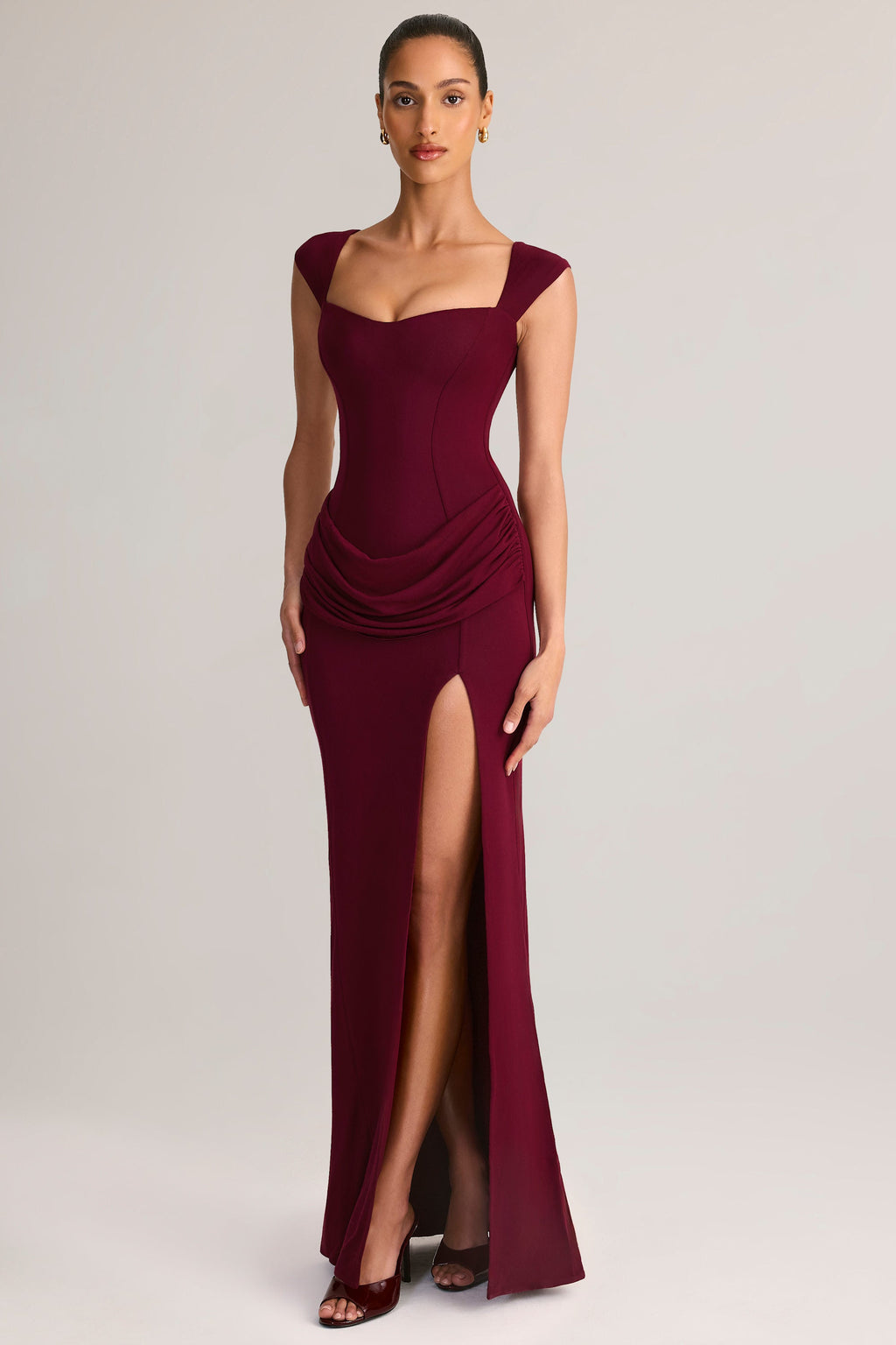 Modal Sweetheart-Neck Maxi Dress in Wine