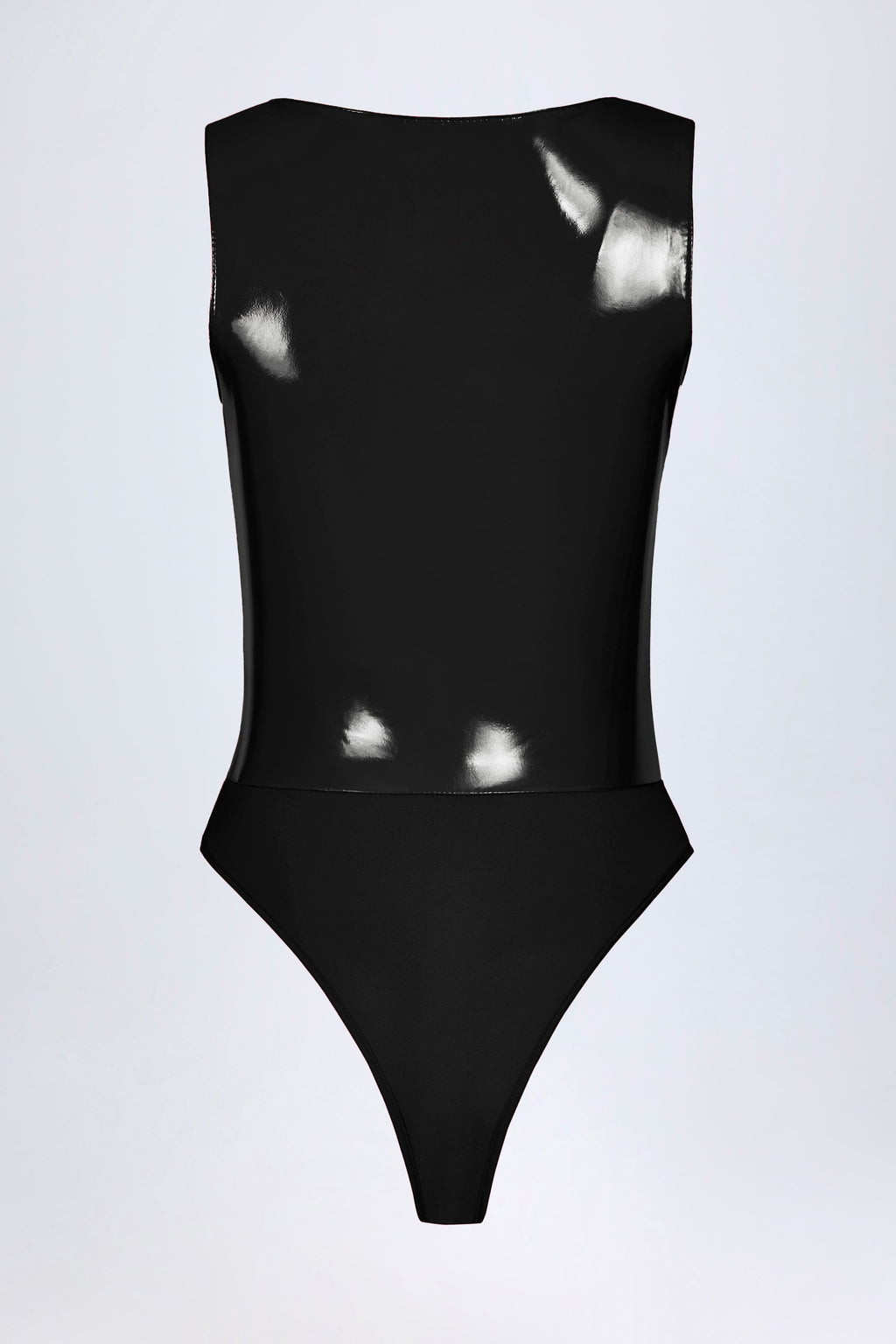 Vinyl Plunge-Neck Bodysuit in Black