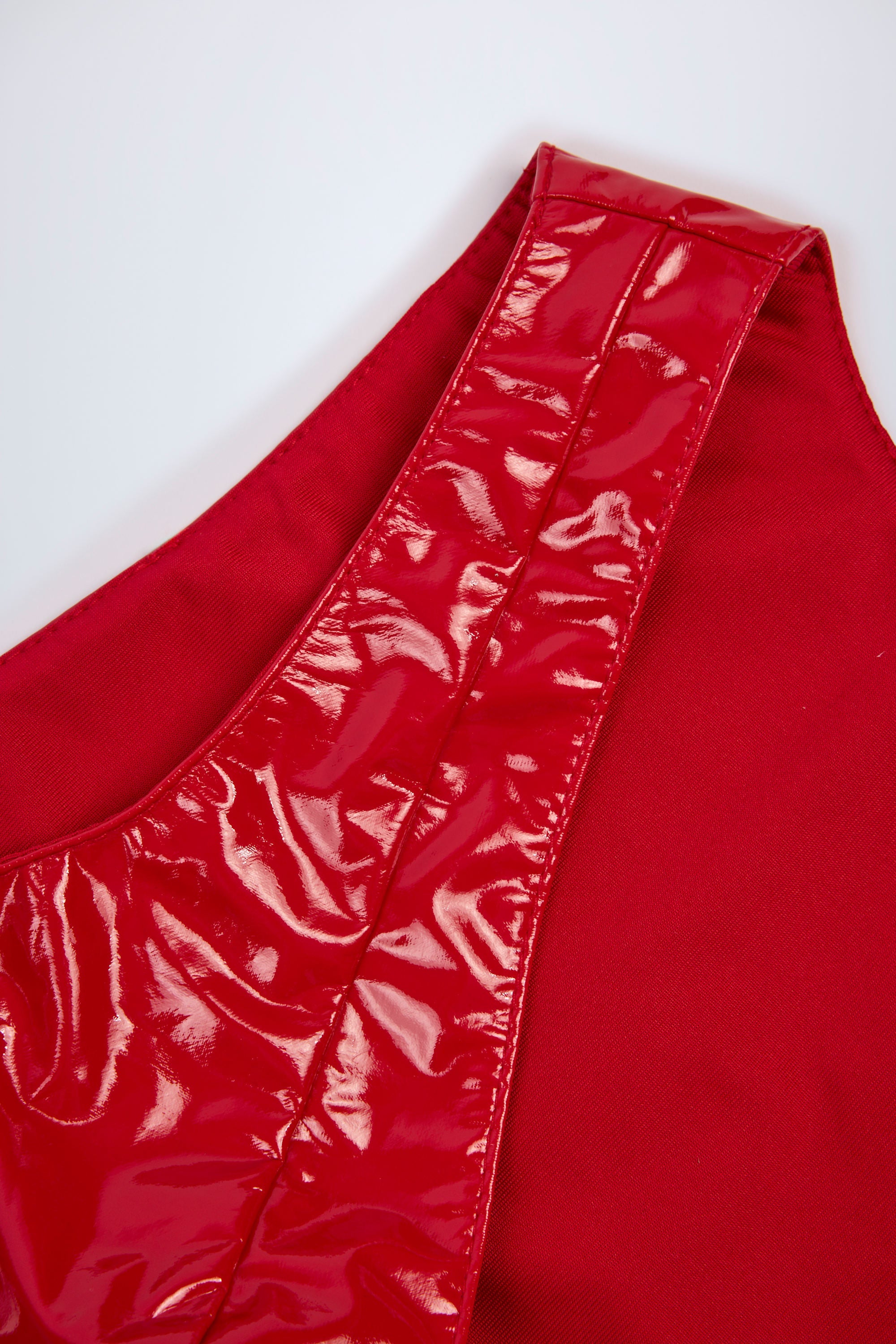 Vinyl Plunge-Neck Bodysuit in Fire Red